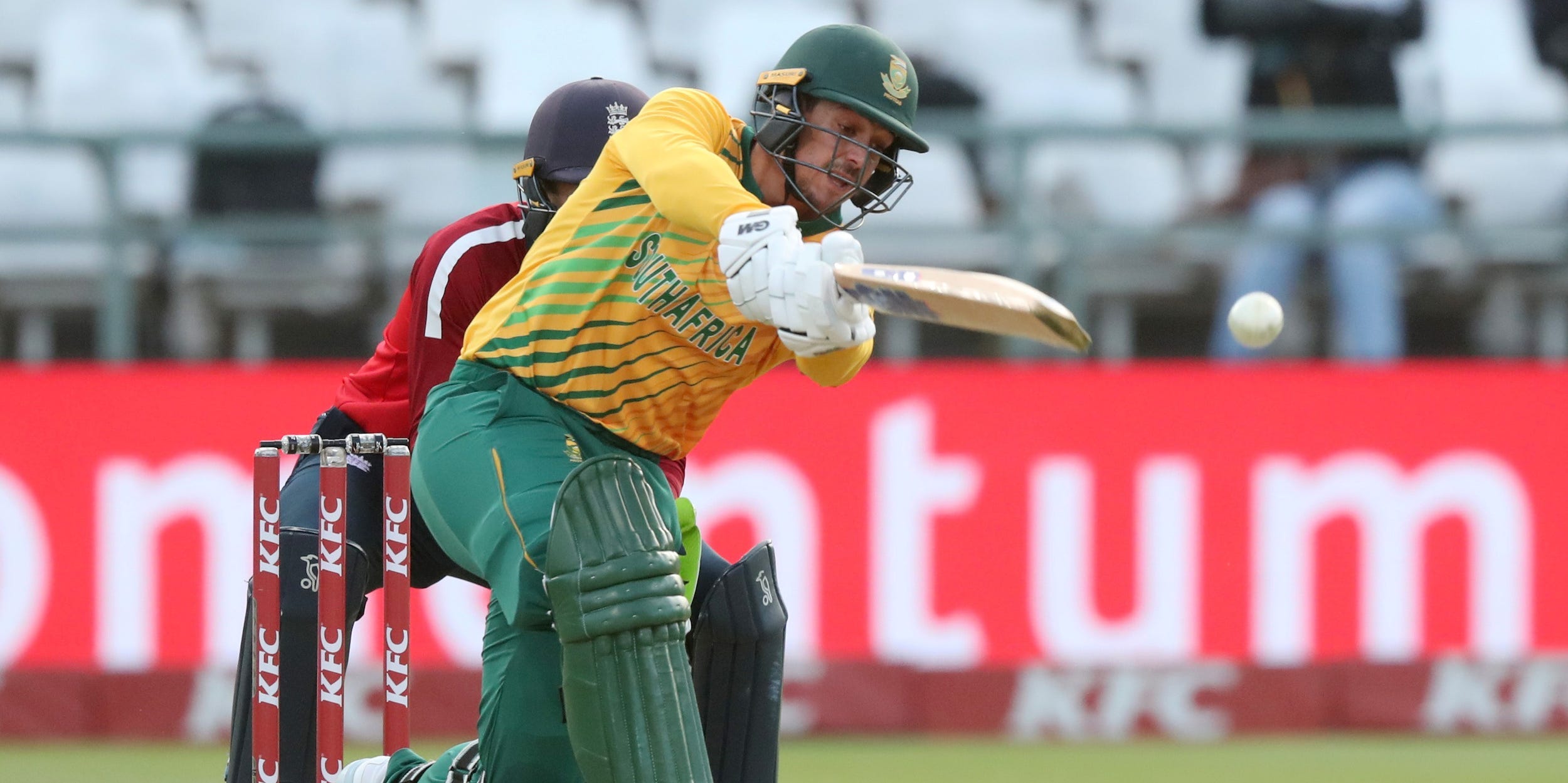 South Africa's Quinton de Kock in action in a Twenty20 match against England at Newlands Cricket Ground, Cape Town, South Africa, November 27, 2020
