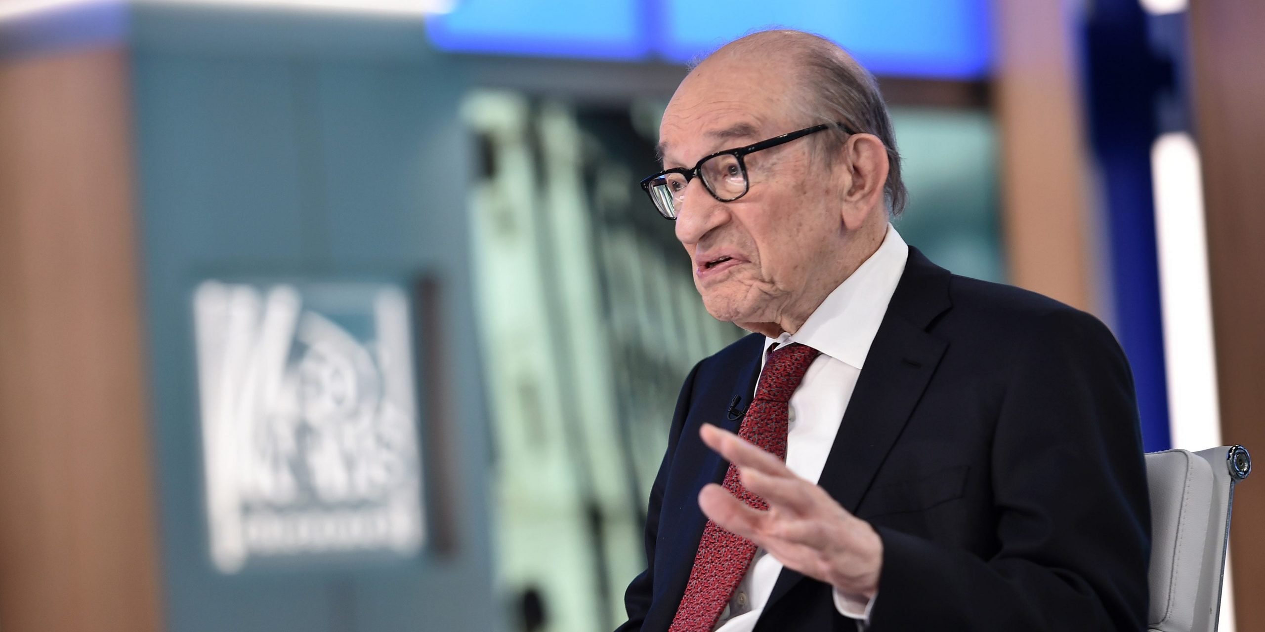 Alan Greenspan Visits "The Daily Briefing" at Fox News Channel Studios on October 17, 2018 in New York City.