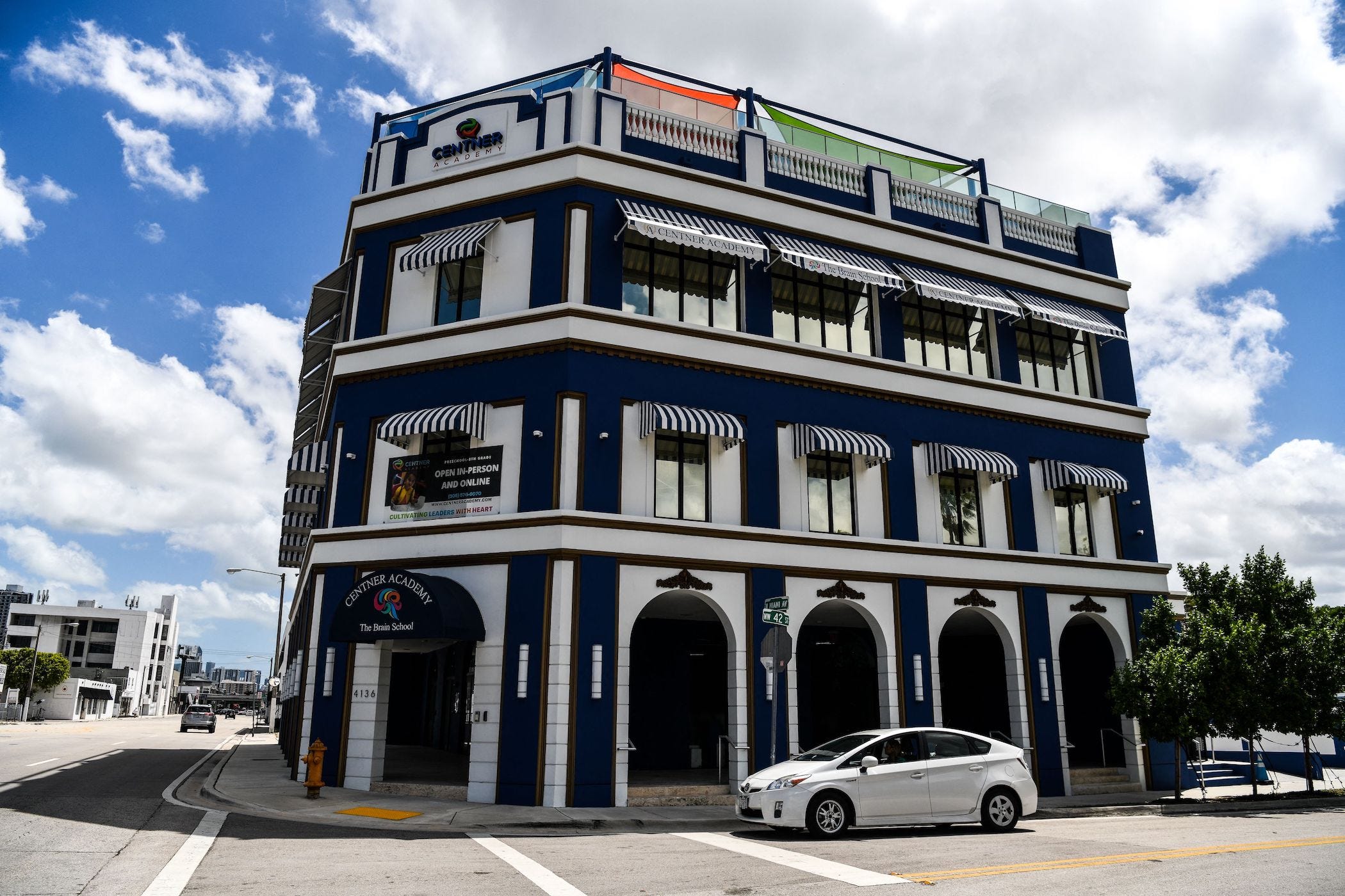 Centner Academy building, pictured on a sunny day in Miami