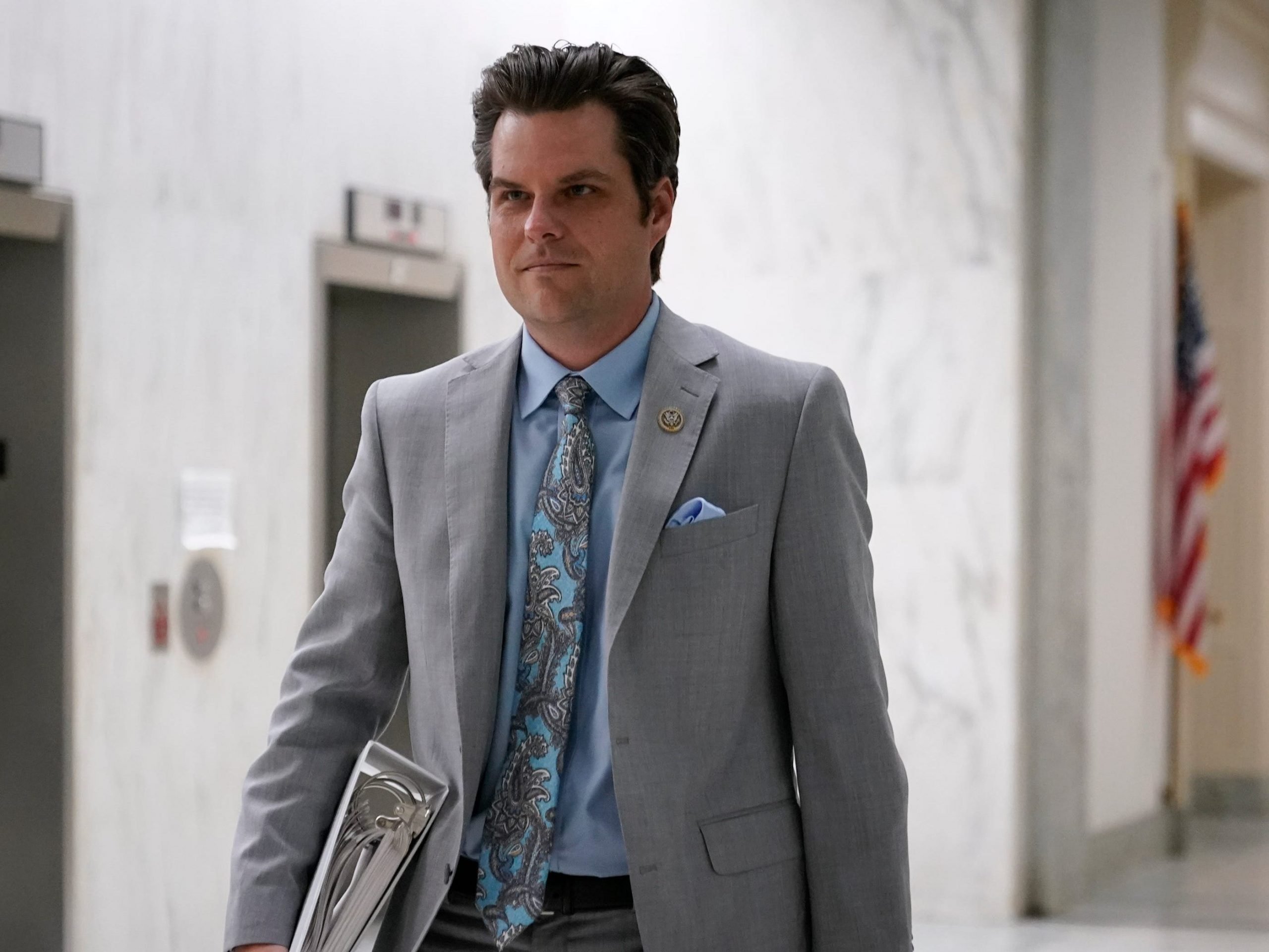 Rep. Matt Gaetz, R-Fla., departs after attending a House Judiciary Committee closed door session with former White House counsel Don McGahn on Capitol Hill in Washington, Friday, June 4, 2021.