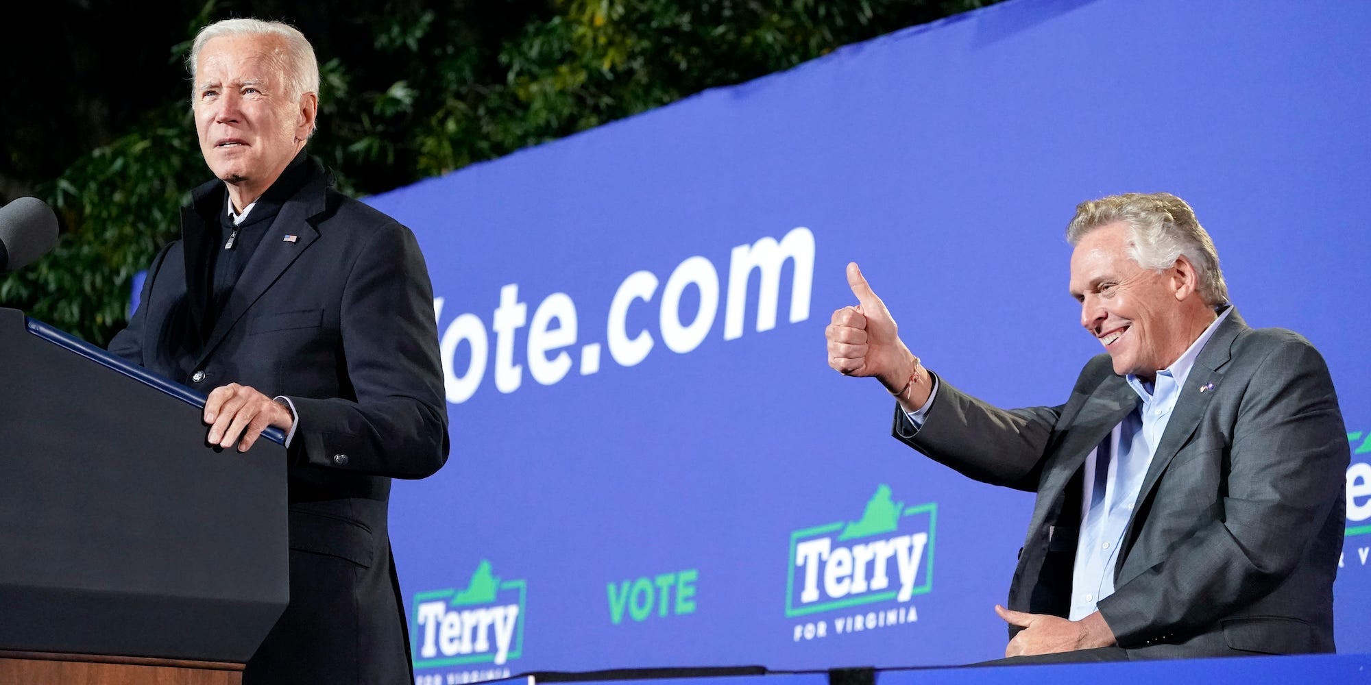 President Joe Biden speaks at a rally for Democratic gubernatorial candidate, former Virginia Gov. Terry McAuliffe, Tuesday, Oct. 26, 2021, in Arlington, Va. McAuliffe will face Republican Glenn Youngkin in the November election