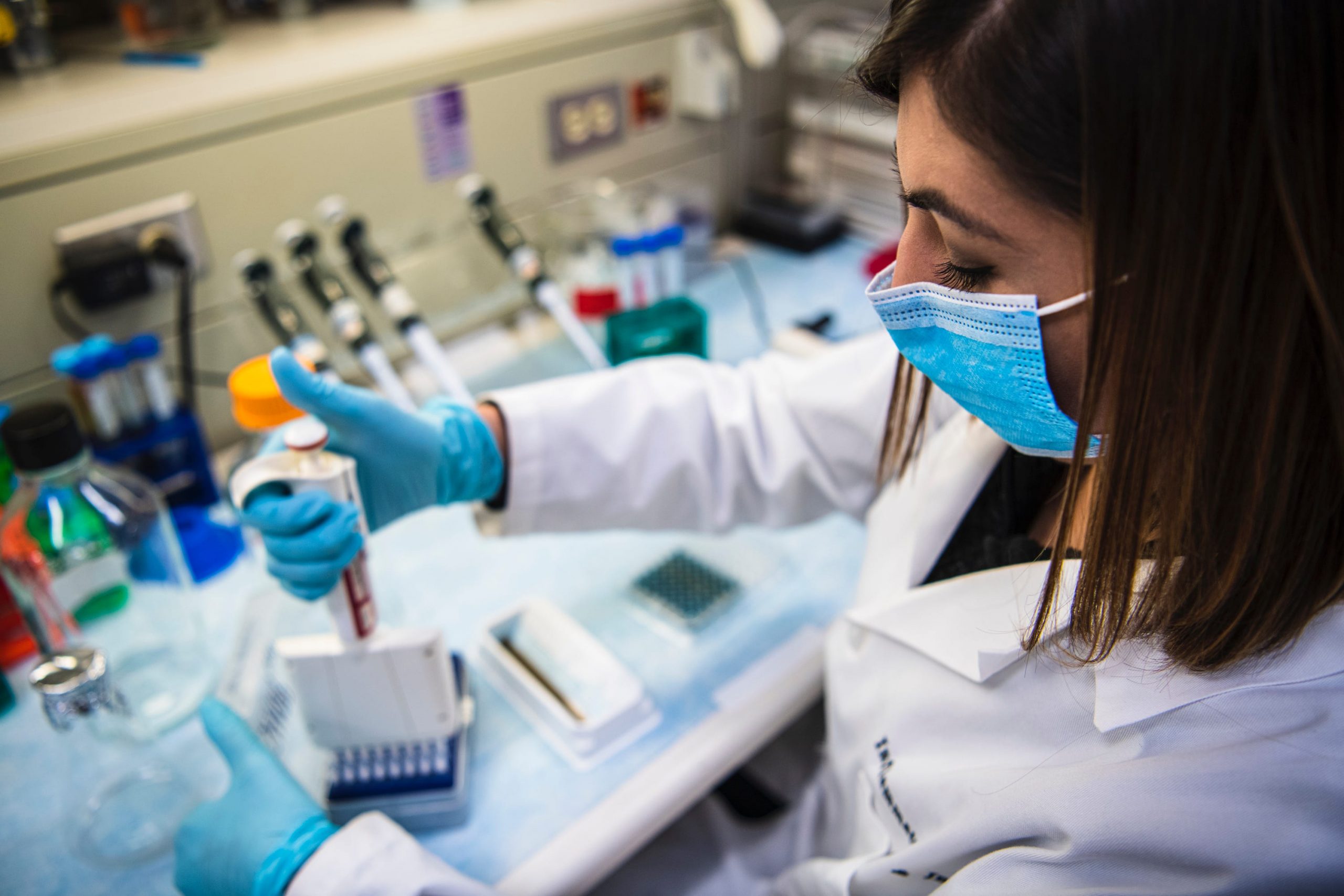 Researcher conducts a breast cancer vaccine related experiment in a lab at Cleveland Clinic.