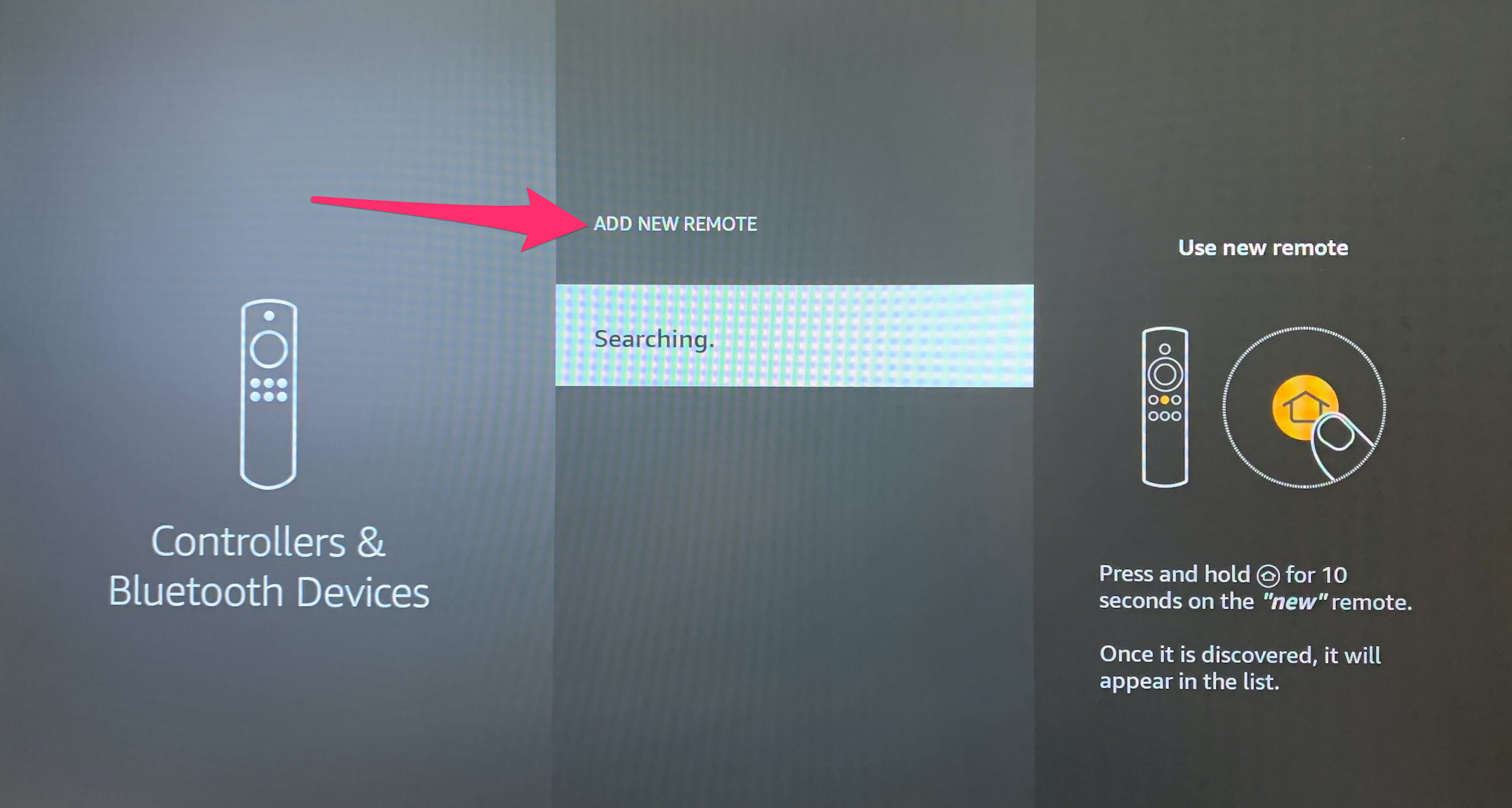 Screenshot of "add new remote" screen on Fire TV