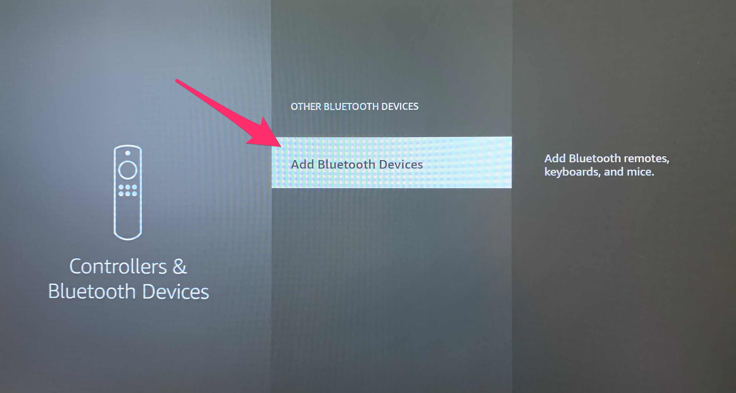 Screenshot of Add Bluetooth Devices page on Fire TV