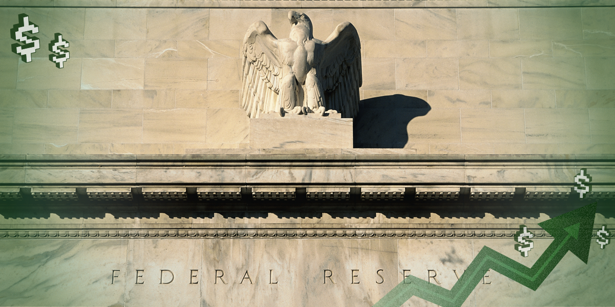 A close-up photo of the Federal Reserve building.