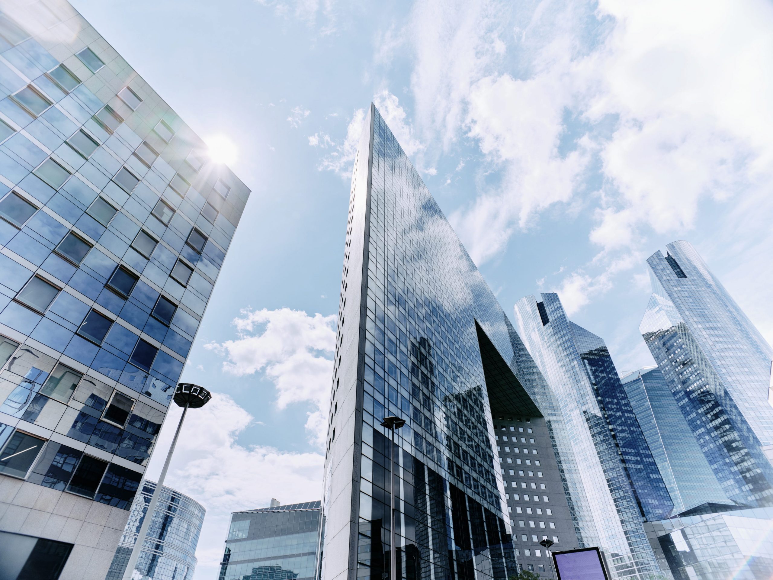 Low angle view of skyscrapers in Paris, France