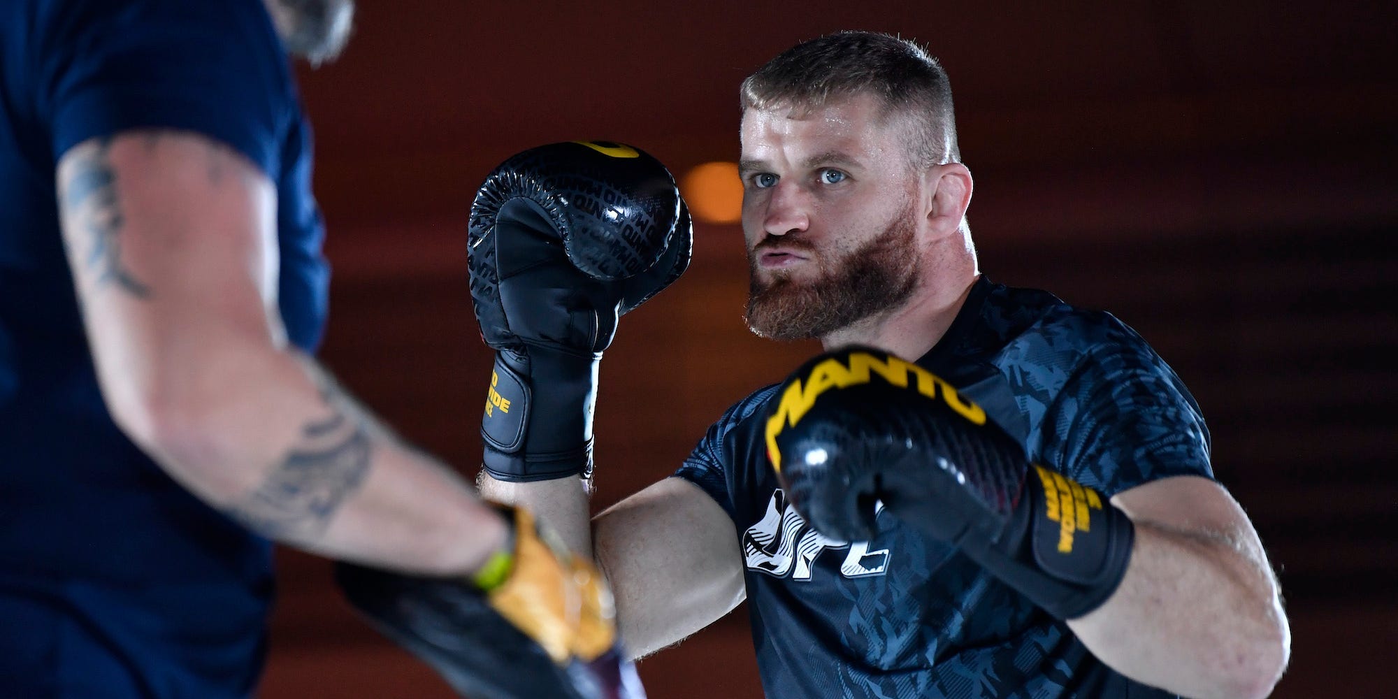 Jan Blachowicz boxes during a pre-fight practise session in Abu Dhabi.