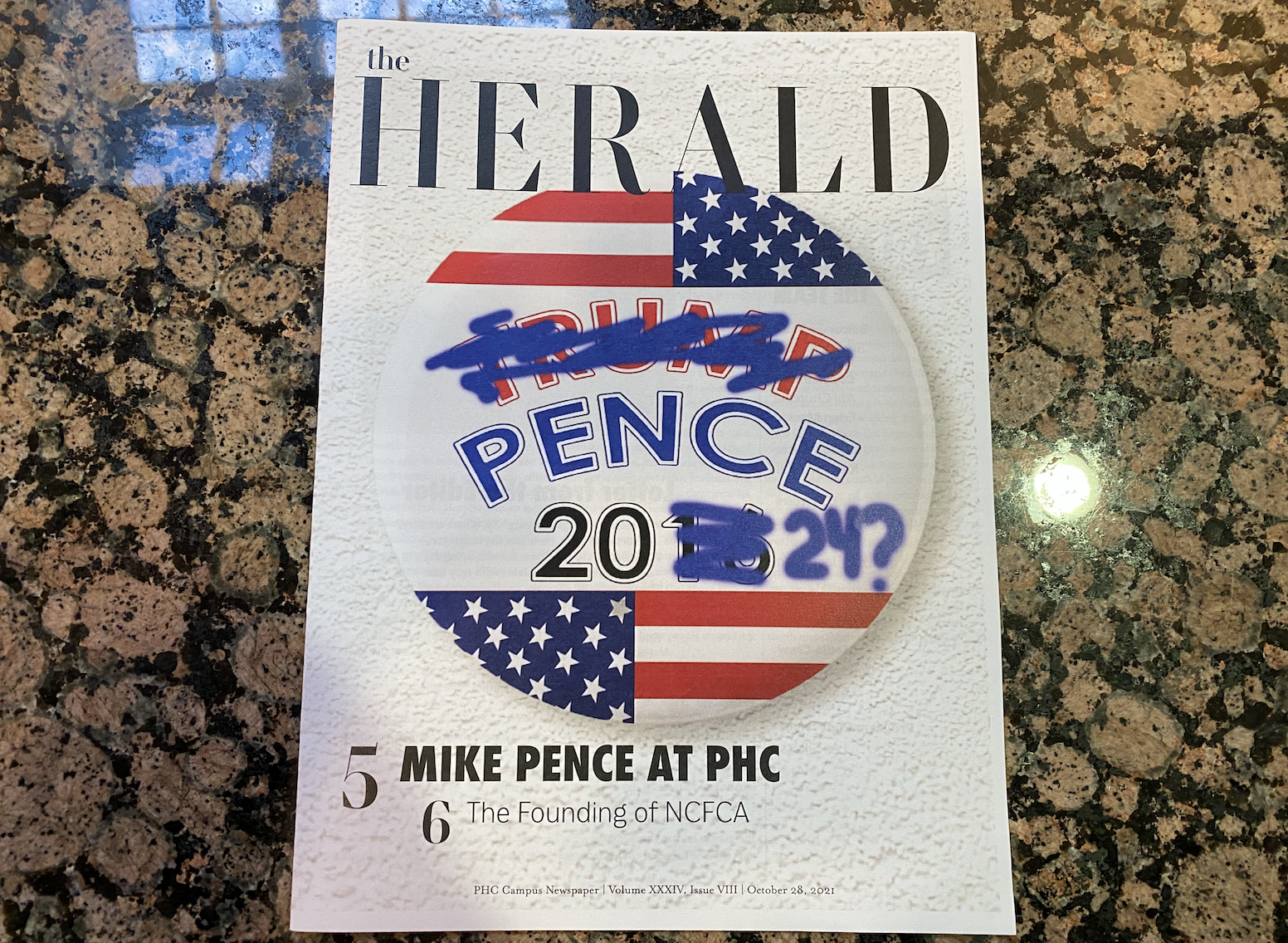 Patrick Henry College's student newspaper announces former Vice President Mike Pence's visit.