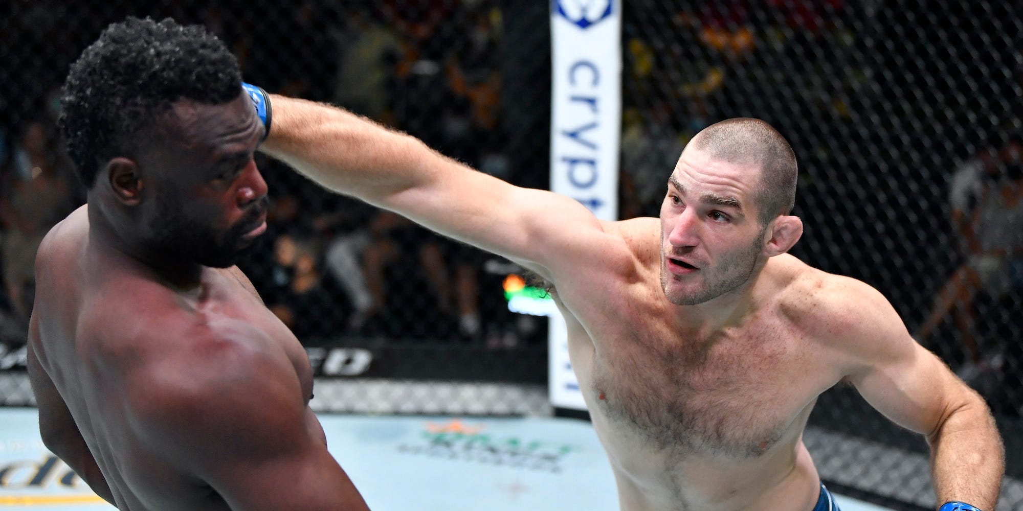 Sean Strickland throws a shot at Uriah Hall during his July win.