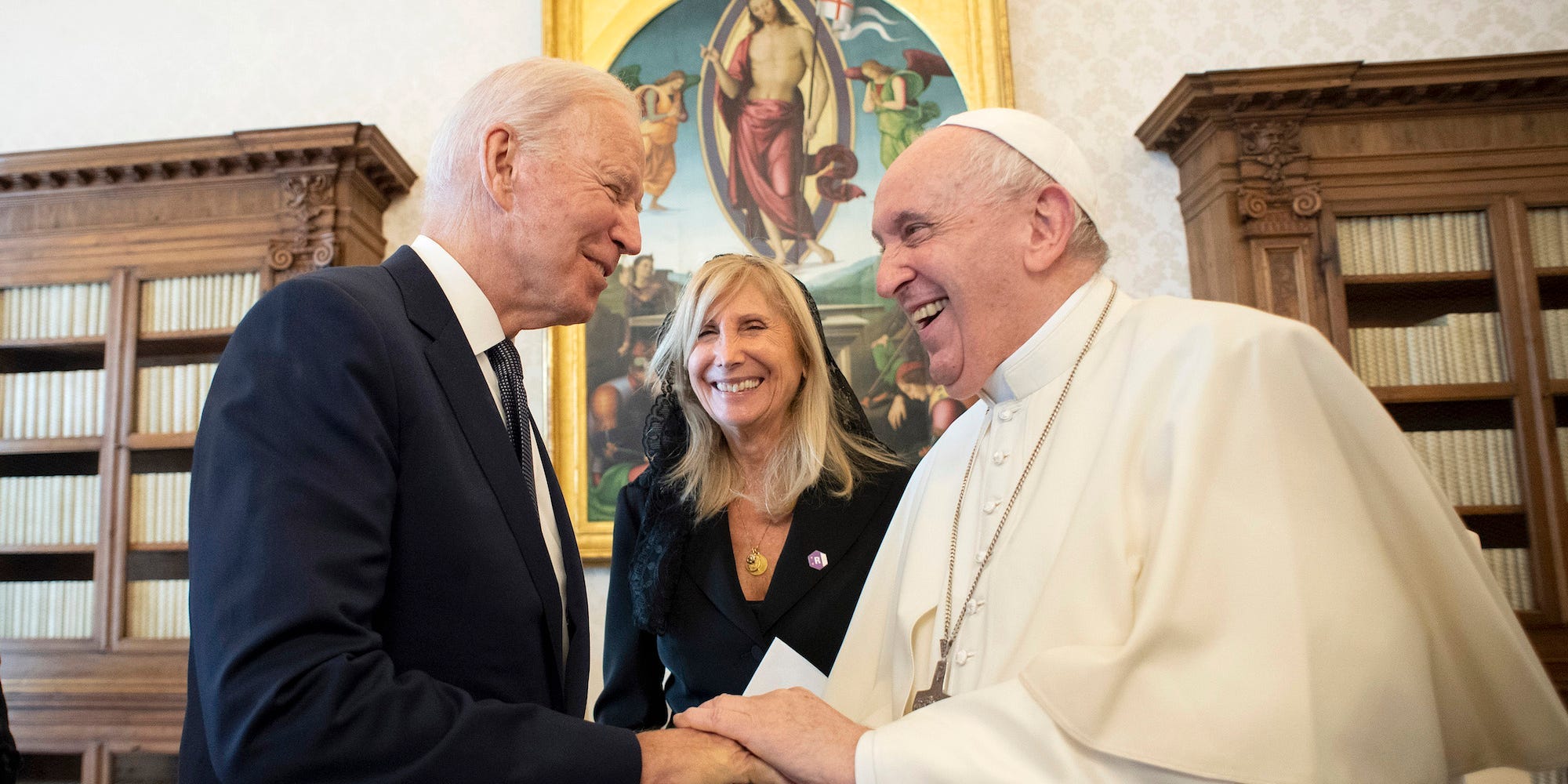 Pope Francis meets with President Joe Biden during an audience at the Apostolic Palace on October 29, 2021 in Vatican City, Vatican.