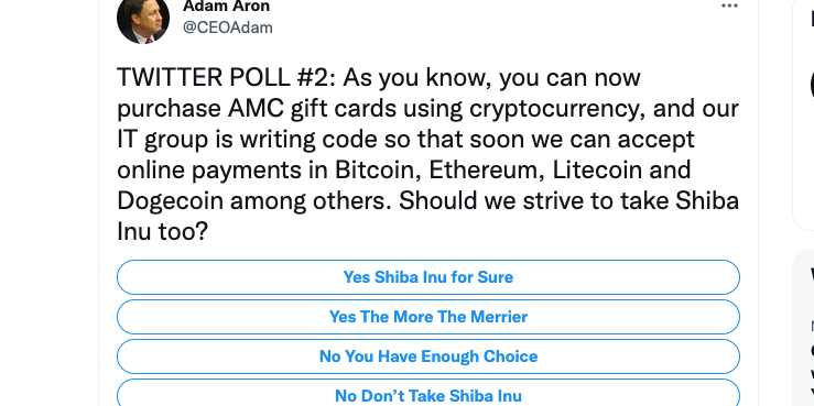 AMC Adam Aron shiba inu poll