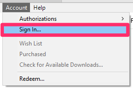 windows itunes sign in button
