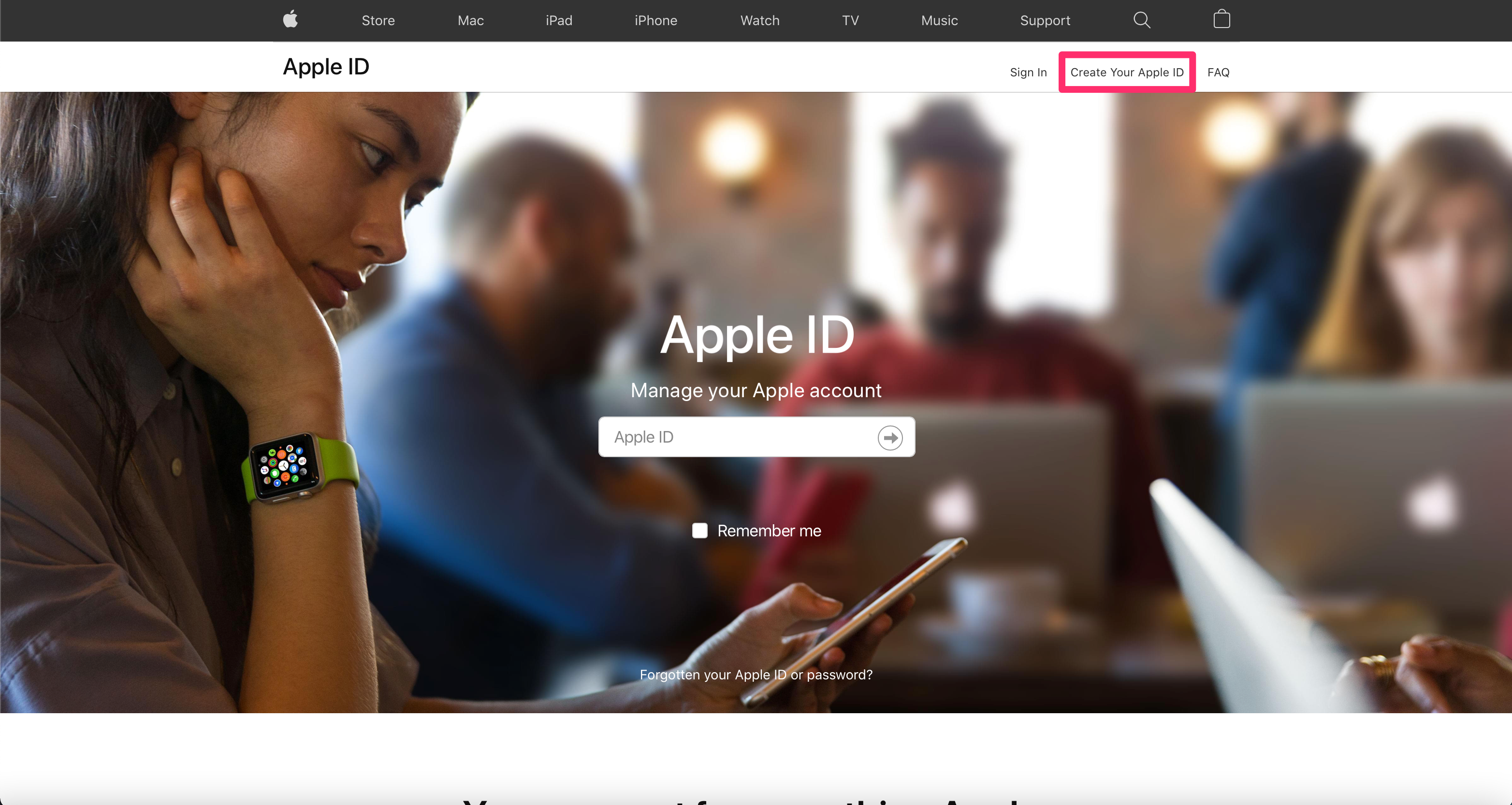 apple ID web browser page