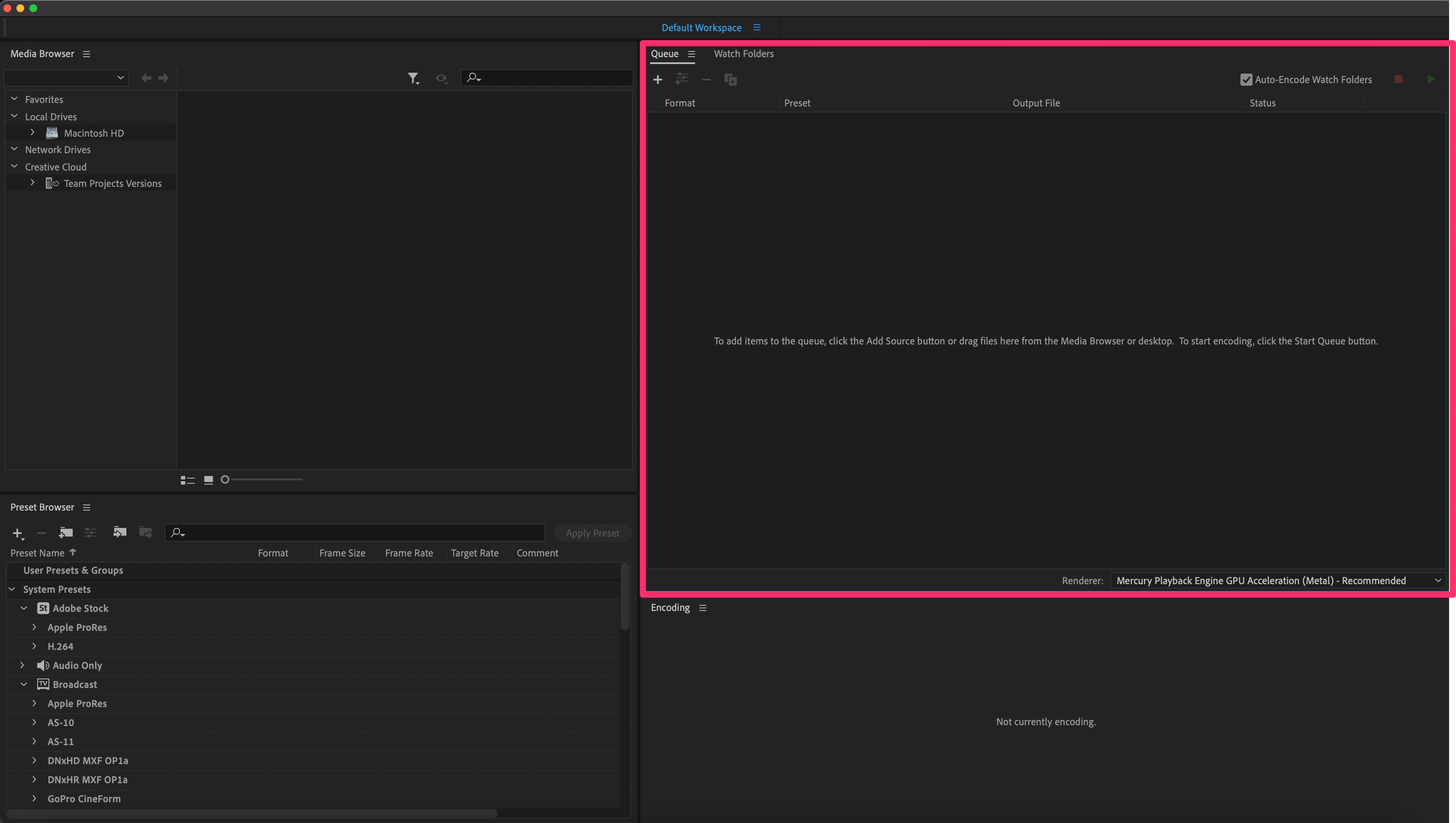 adode media encoder queue