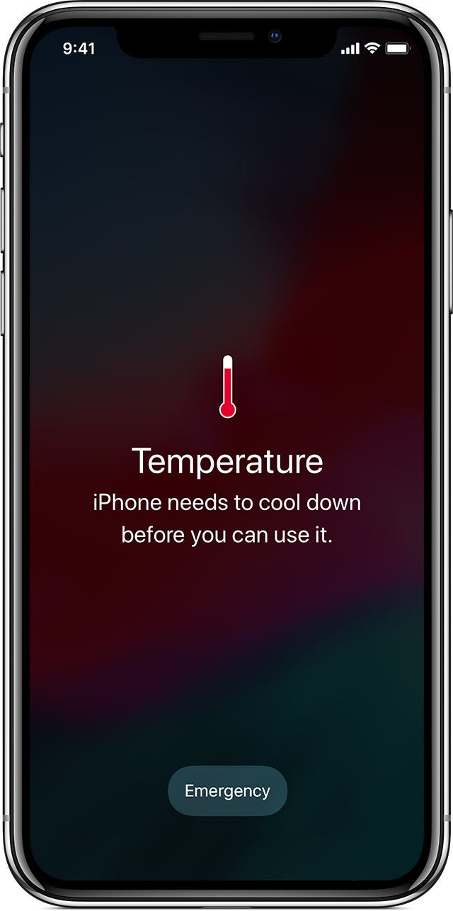 An iPhone showing a message telling the user to let the device cool down.
