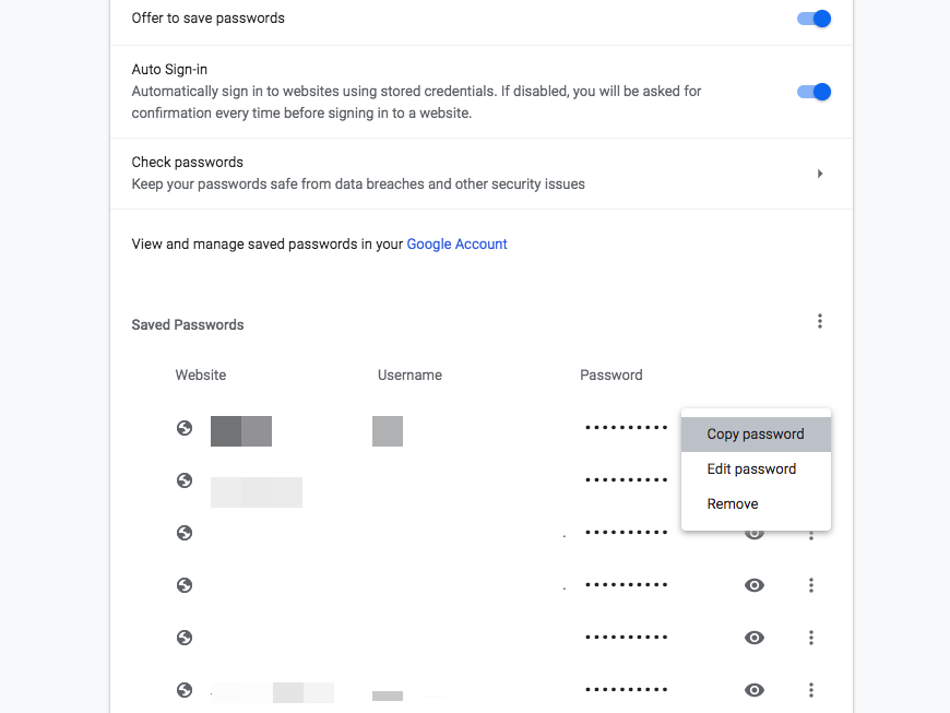 google chrome password manager