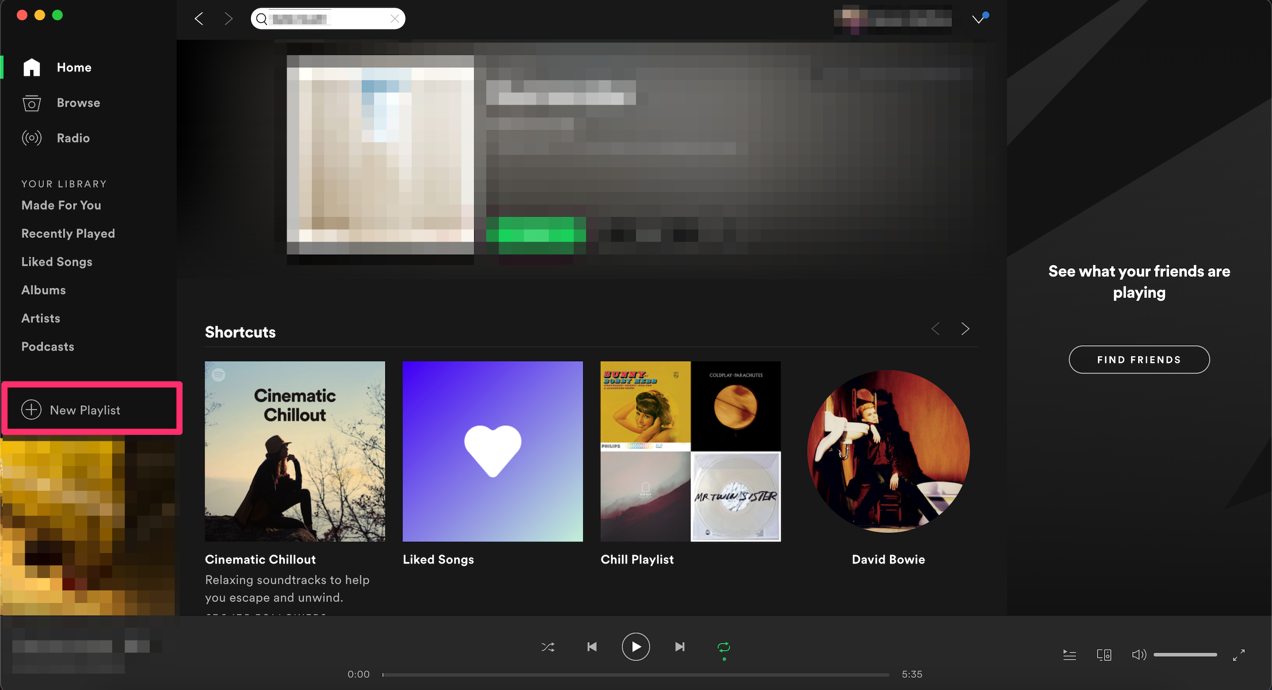 Screenshot of the Spotify app homepage on a desktop