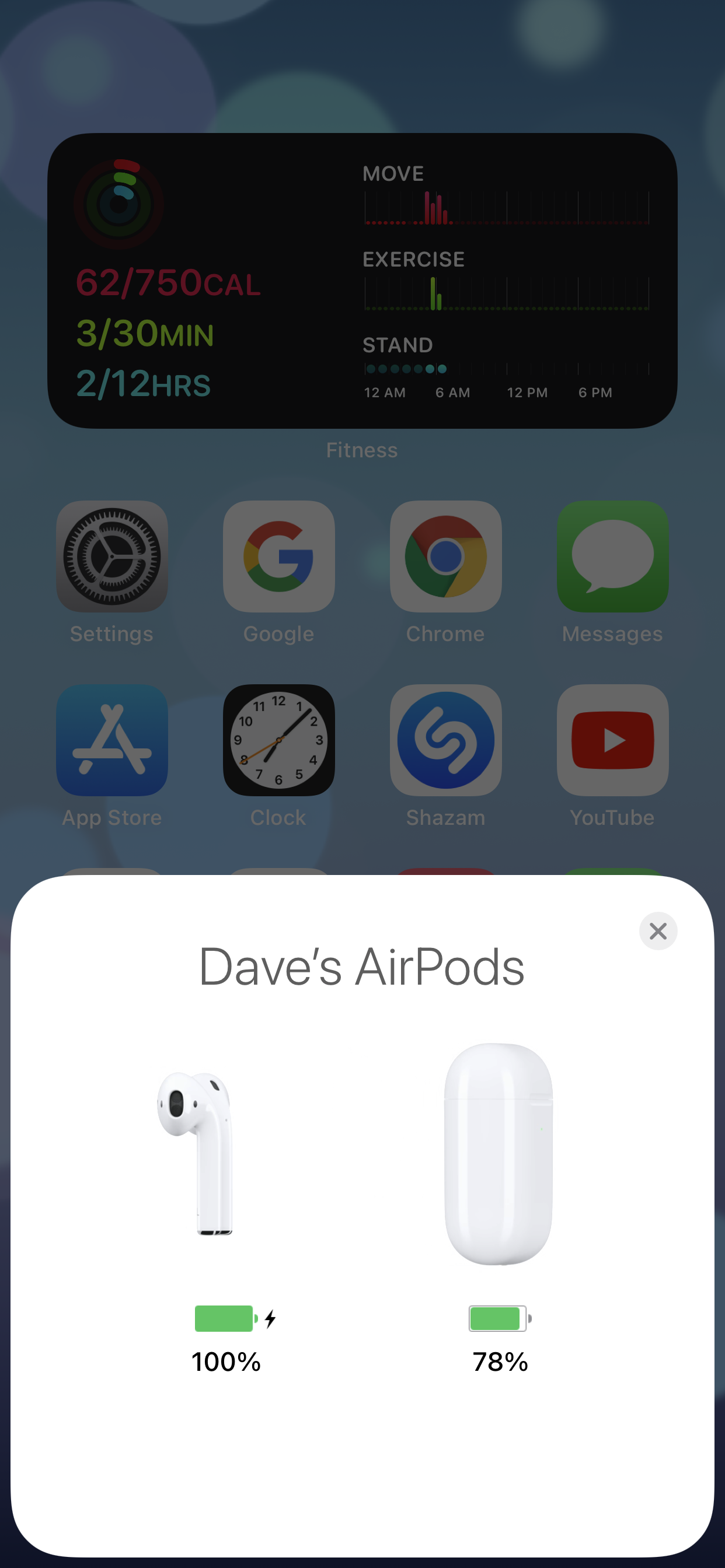 AirPods battery level in iOS.