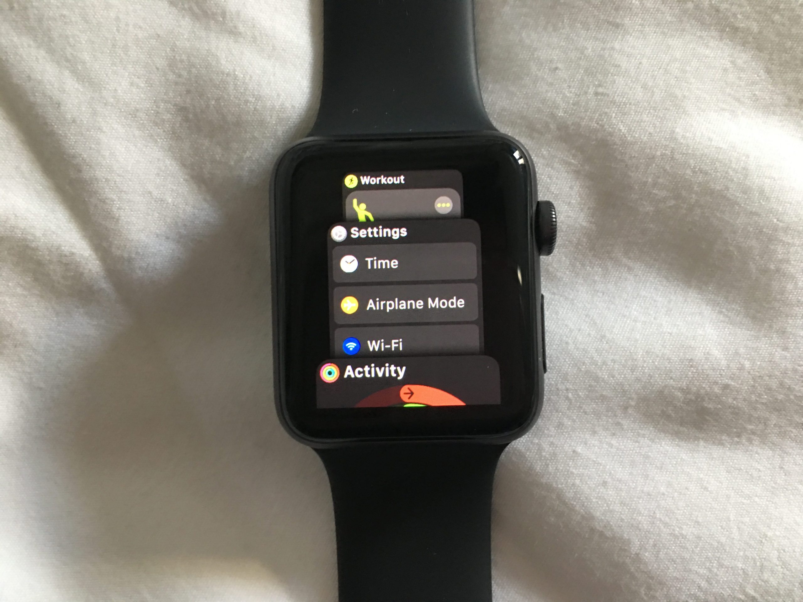 The app dock on an Apple Watch.