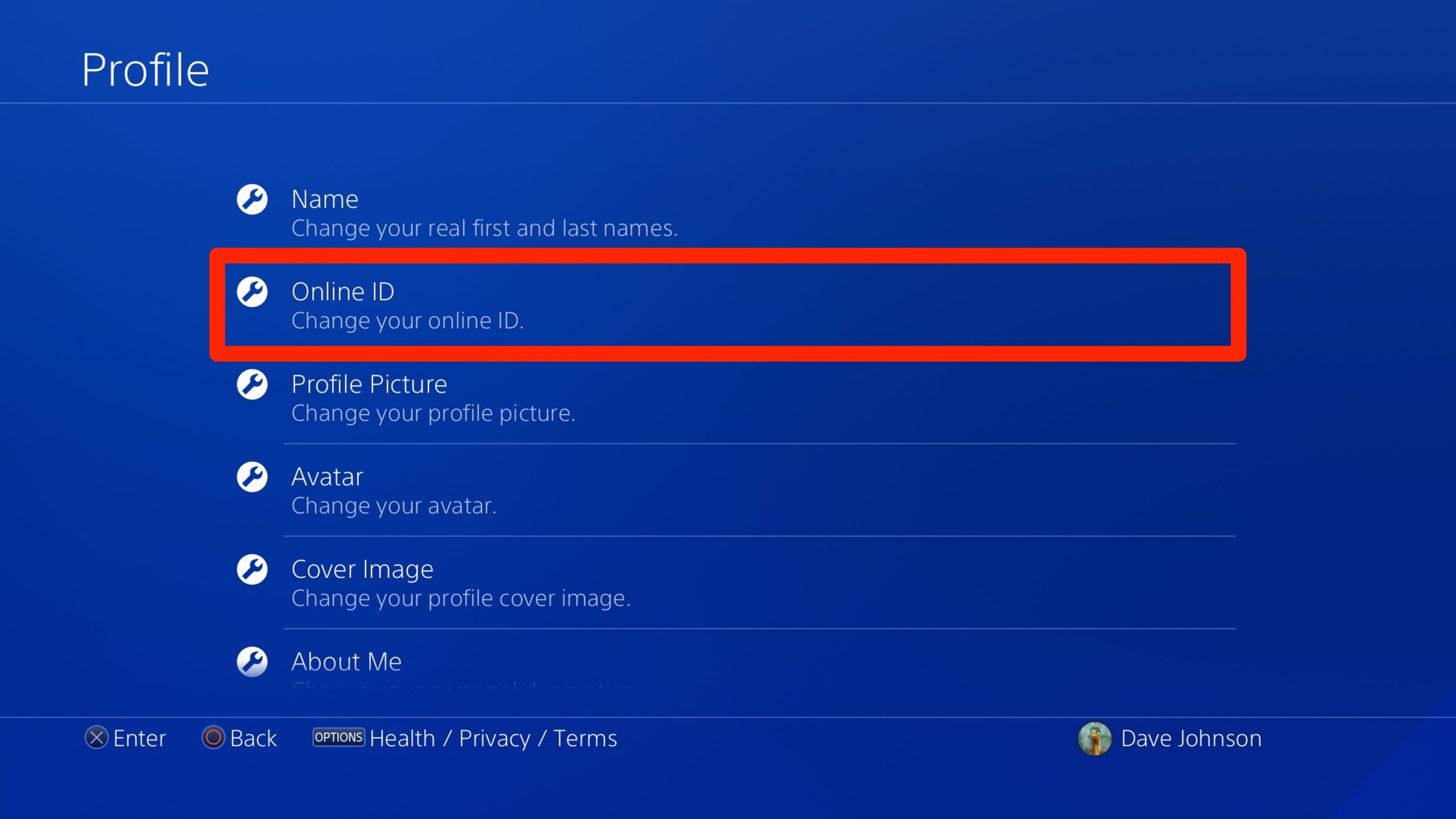 Screenshot of Settings in PS4