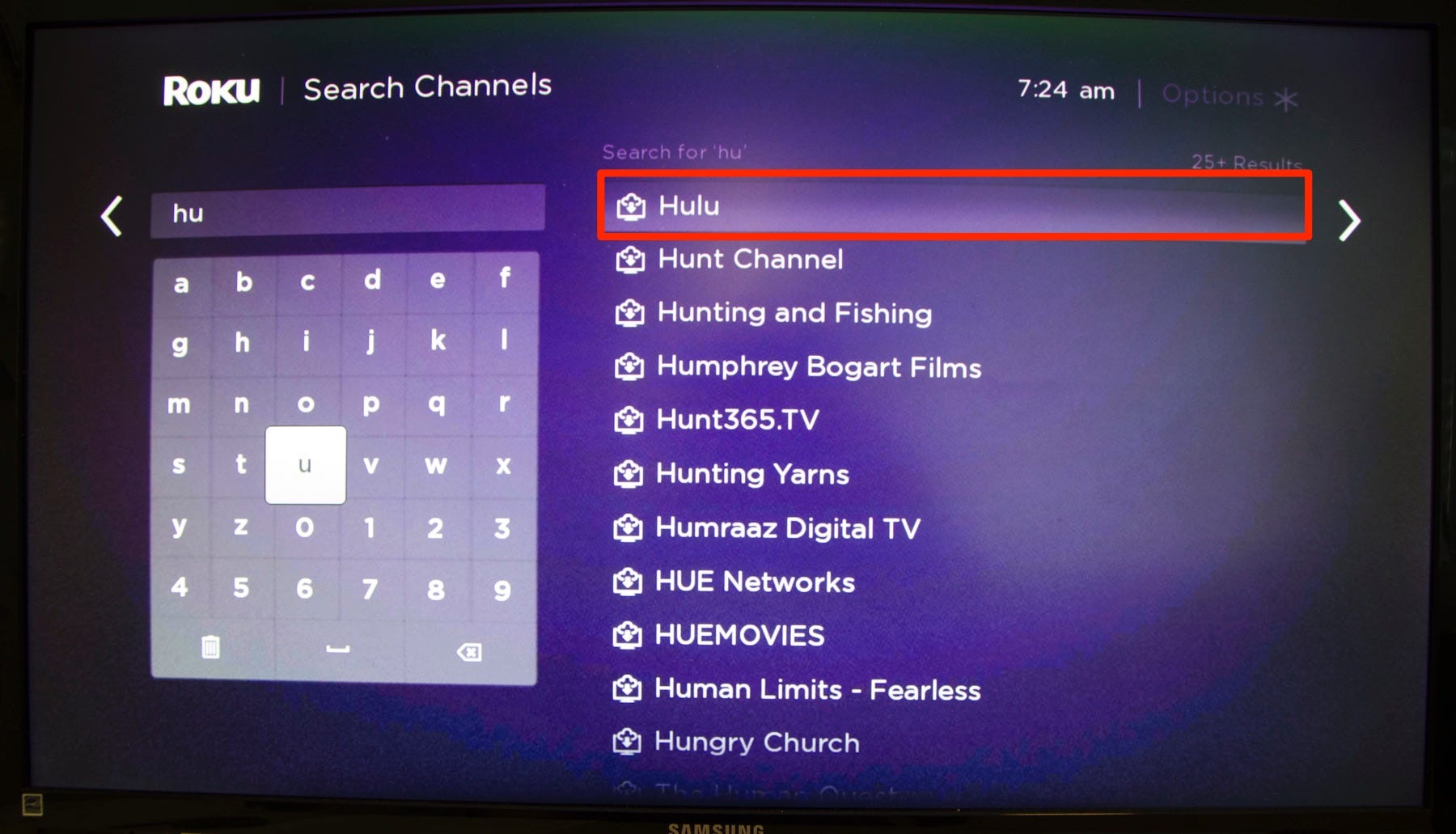Screenshot of Hulu app in Roku search results