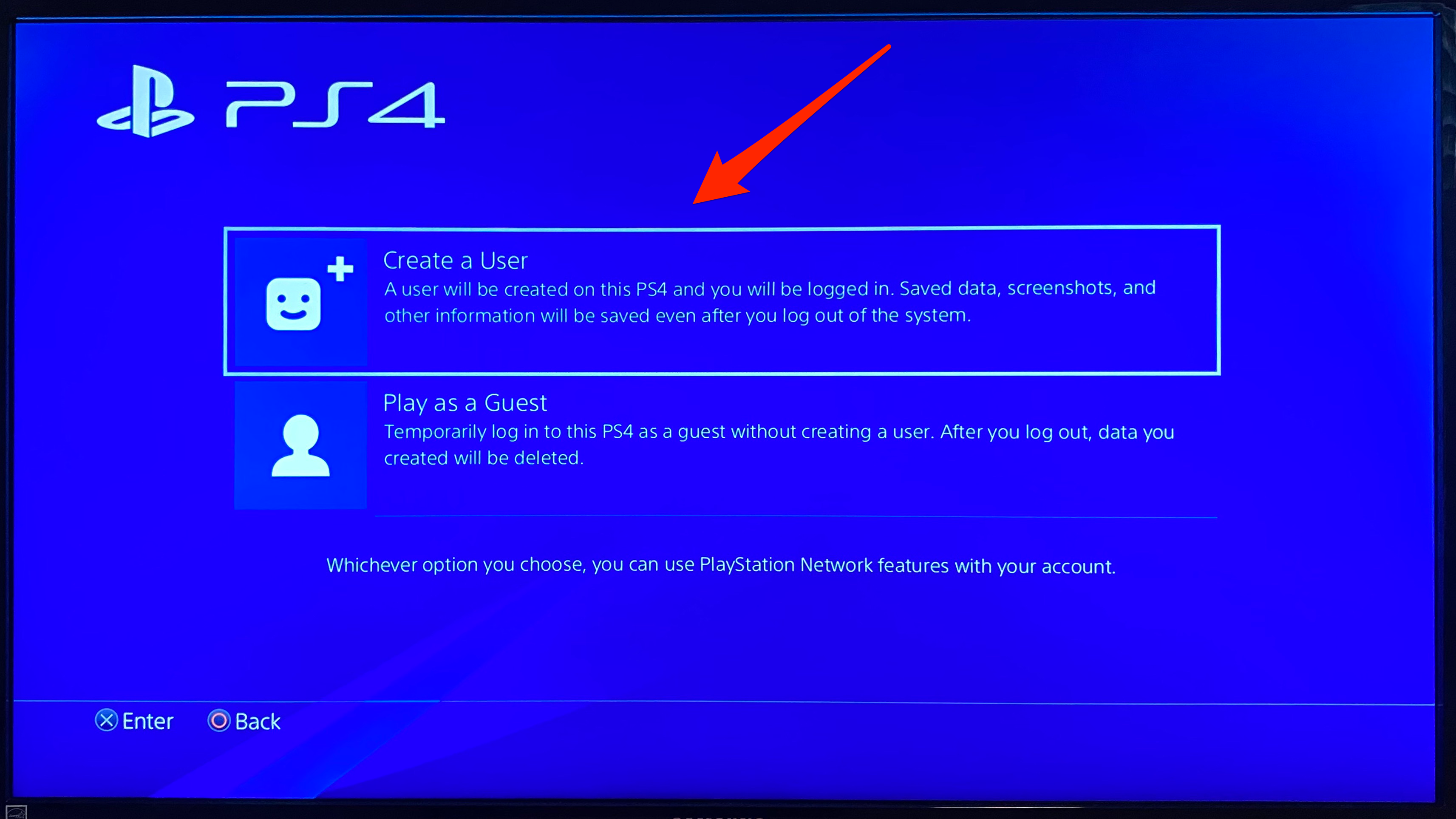 Screenshot of create account page on PS4