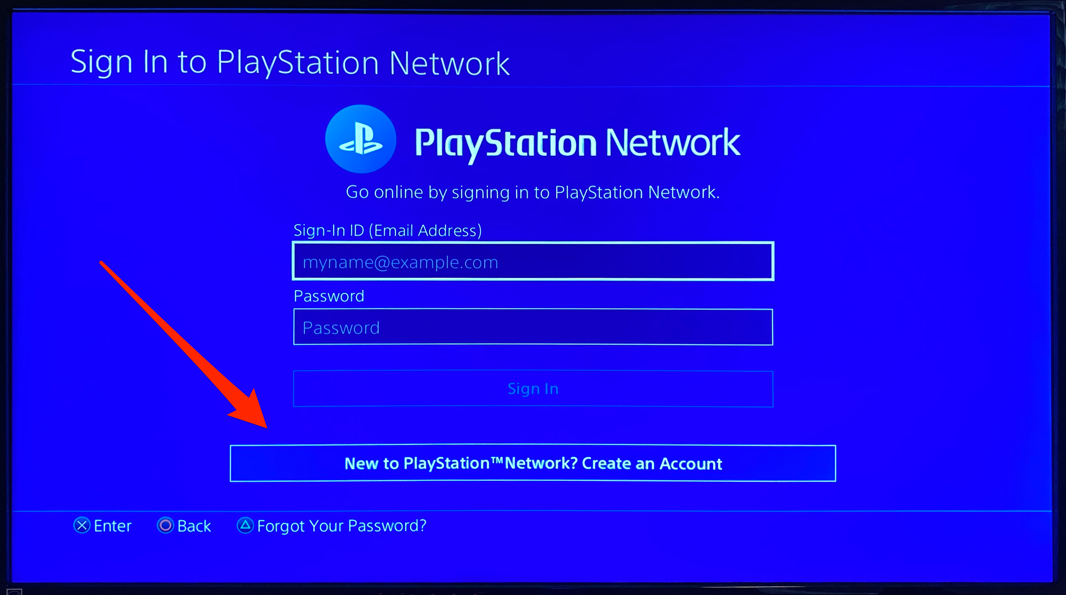 Screenshot of account sign-in page on PS4