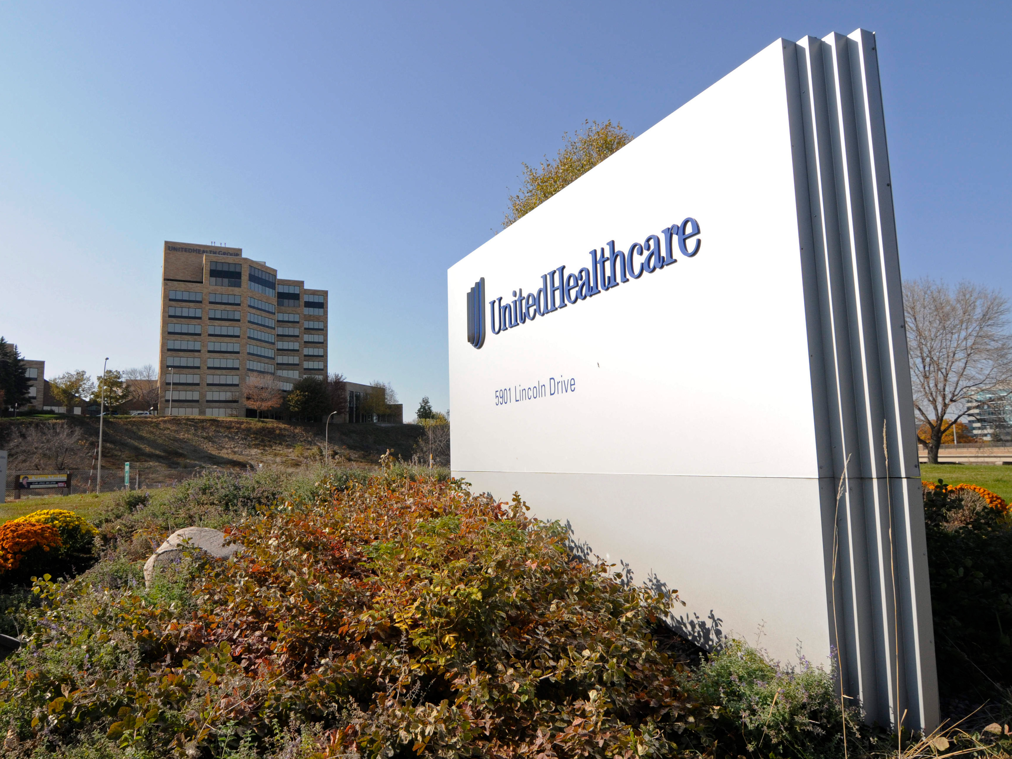 FILE - This Oct. 16, 2012, file photo, shows a portion of the UnitedHealth Group Inc.'s campus in Minnetonka, Minn. UnitedHealth Group reports financial results Wednesday, Jan. 15, 2020. (AP Photo/Jim Mone, File)