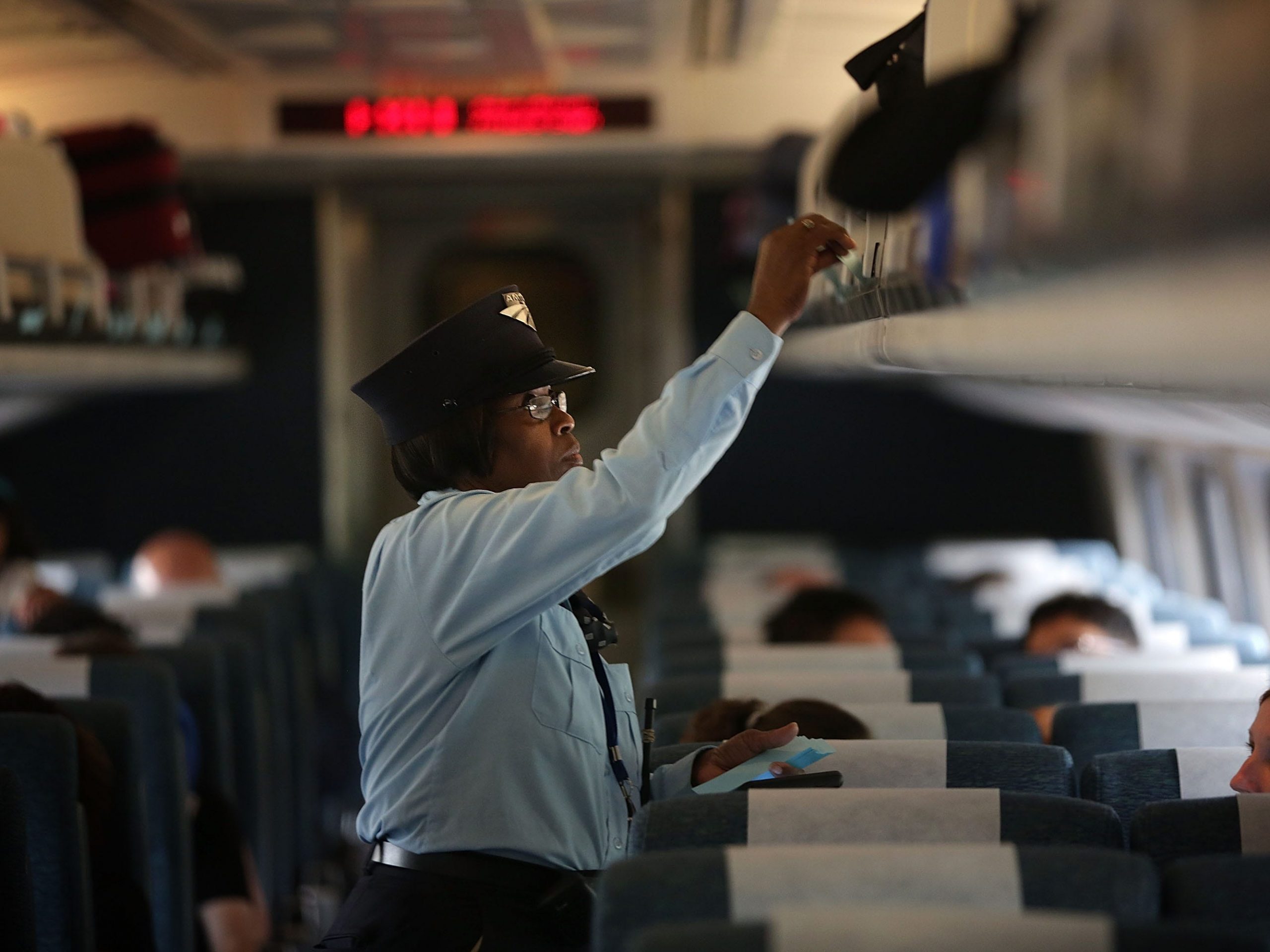 An Amtrak train conductor