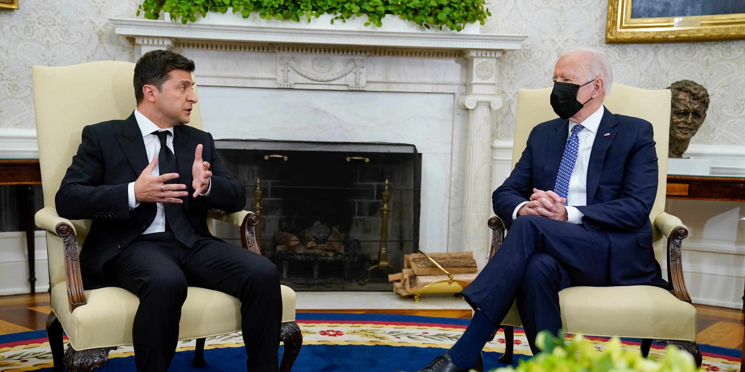 US President Joe Biden meets with Ukrainian President Volodymyr Zelensky in the Oval Office on September 1, 2021