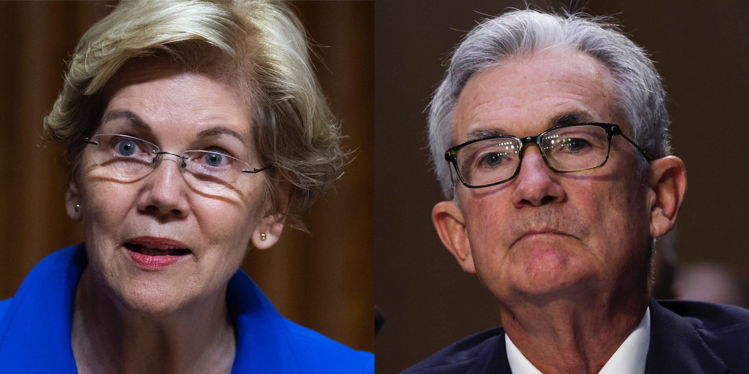 Sen. Elizabeth Warren questions Internal Revenue Service Commissioner Charles Rettig during a Senate Finance Committee hearing June 8, 2021 on Capitol Hill in Washington, D.C. Federal Reserve Chairman Jerome Powell testifies during a Senate Banking, Housing and Urban Affairs Committee hearing on the CARES Act, at the Hart Senate Office Building on September 28, 2021 in Washington, DC.