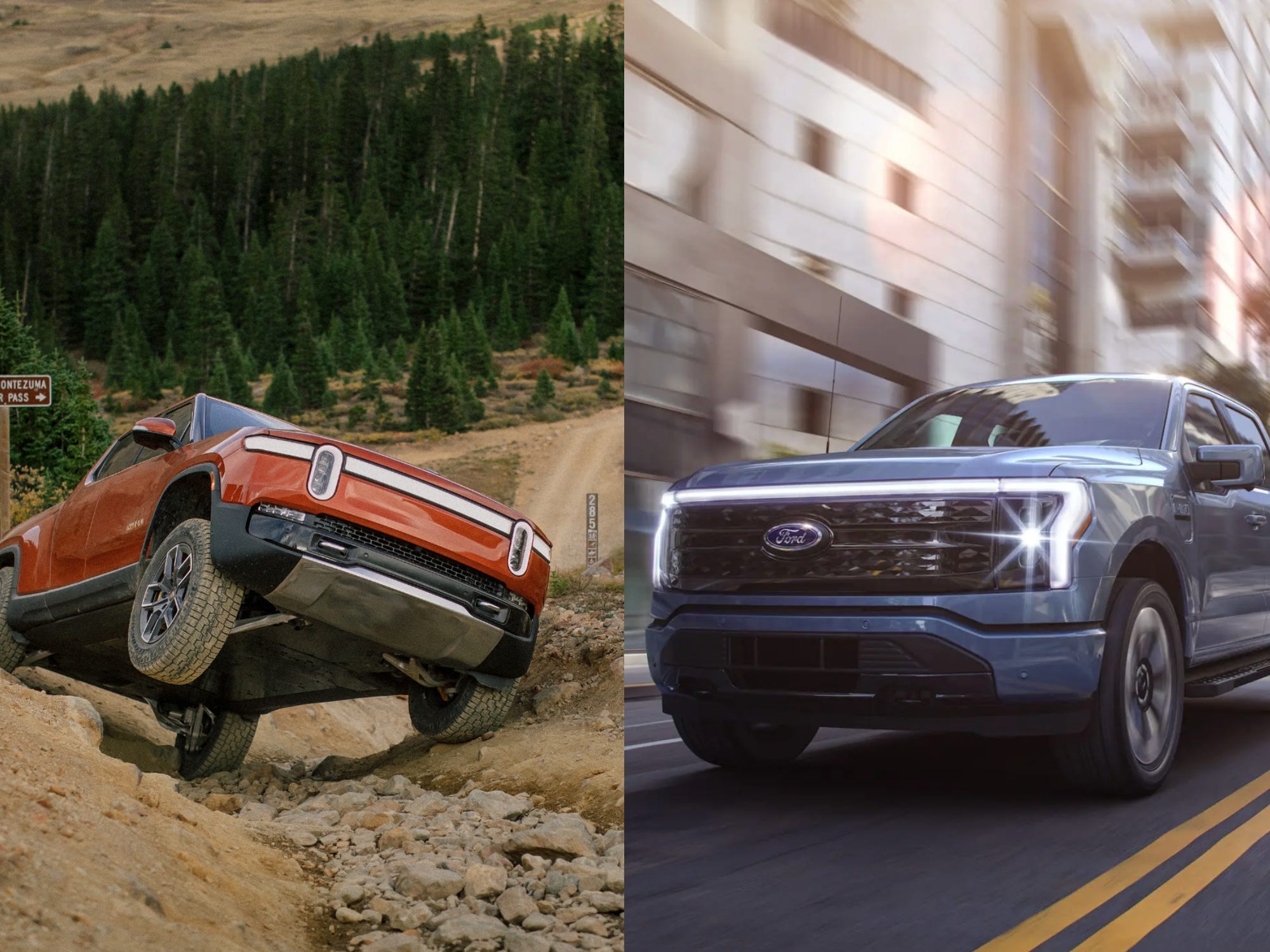 The Rivian R1T and Ford F-150 Lightning.