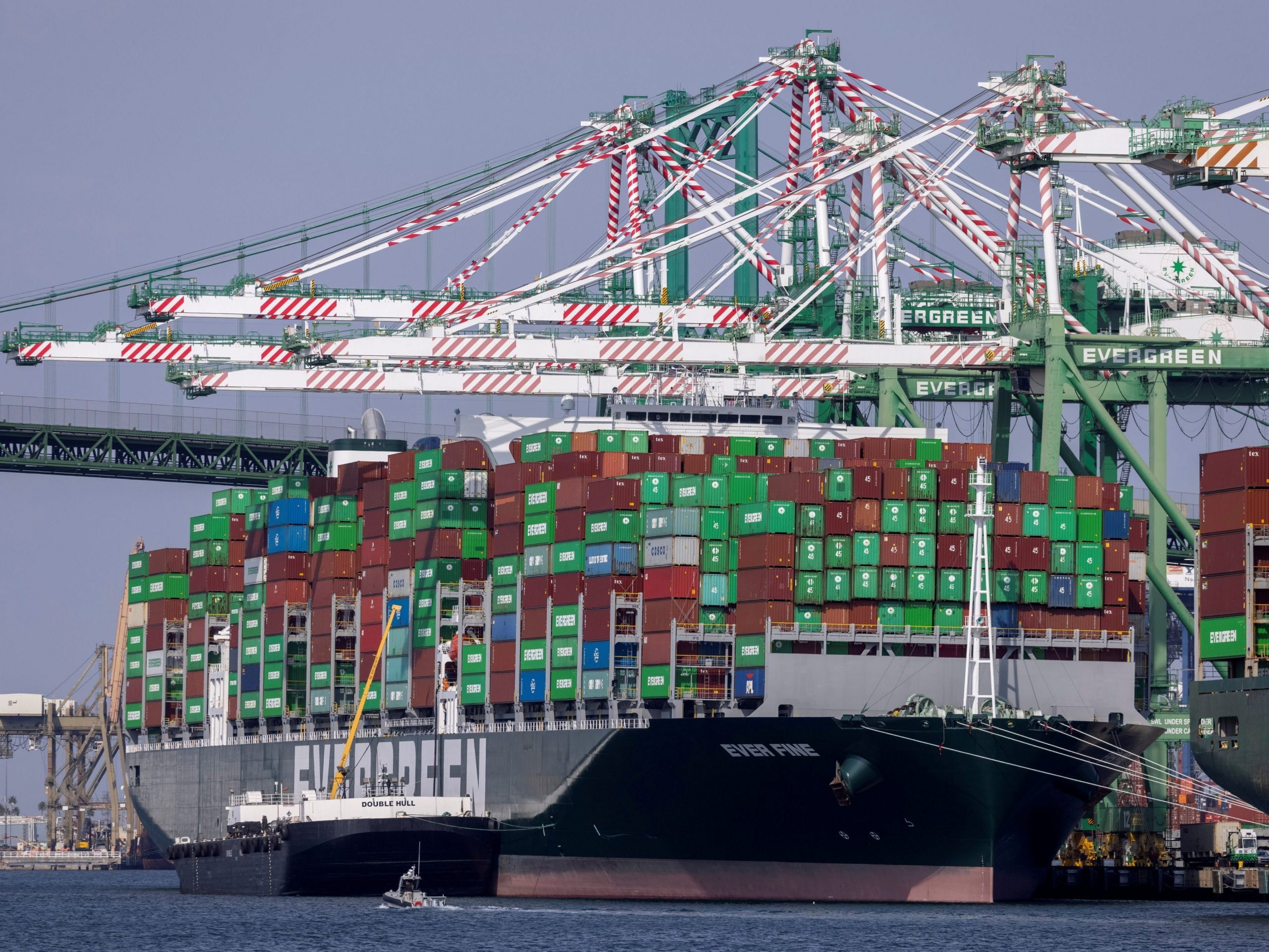 Container ships at the backlogged Port of Los Angeles in September 2021.