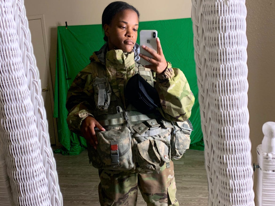 A photo of Deja Harrison dressed in her Army uniform.