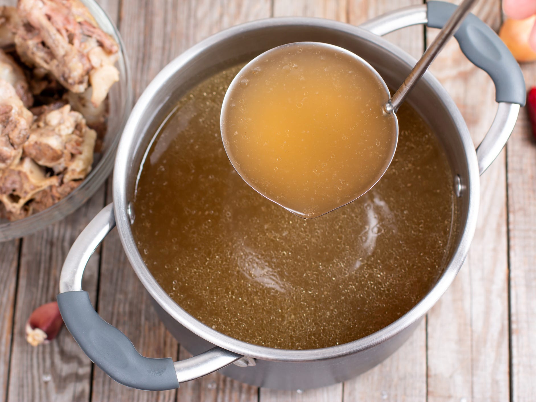 Bone broth in a pot