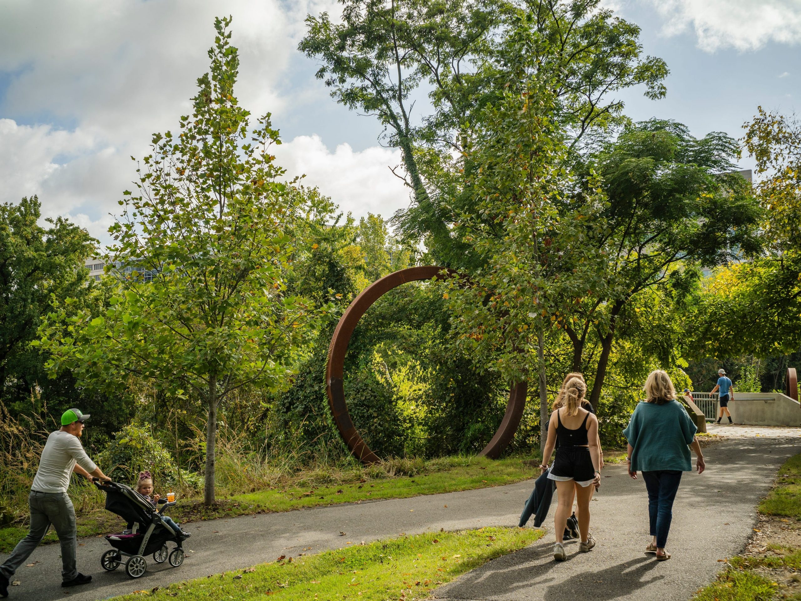 People walking in a park in Richmond, Virginia.