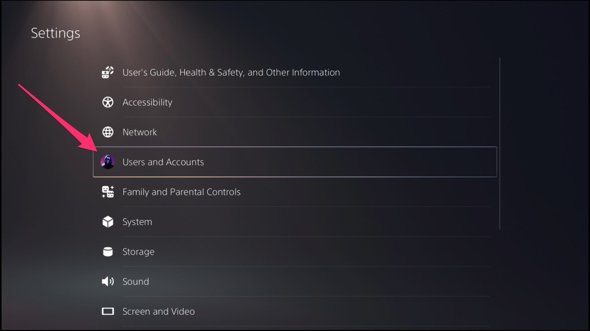 Screenshot of PS5 Settings page