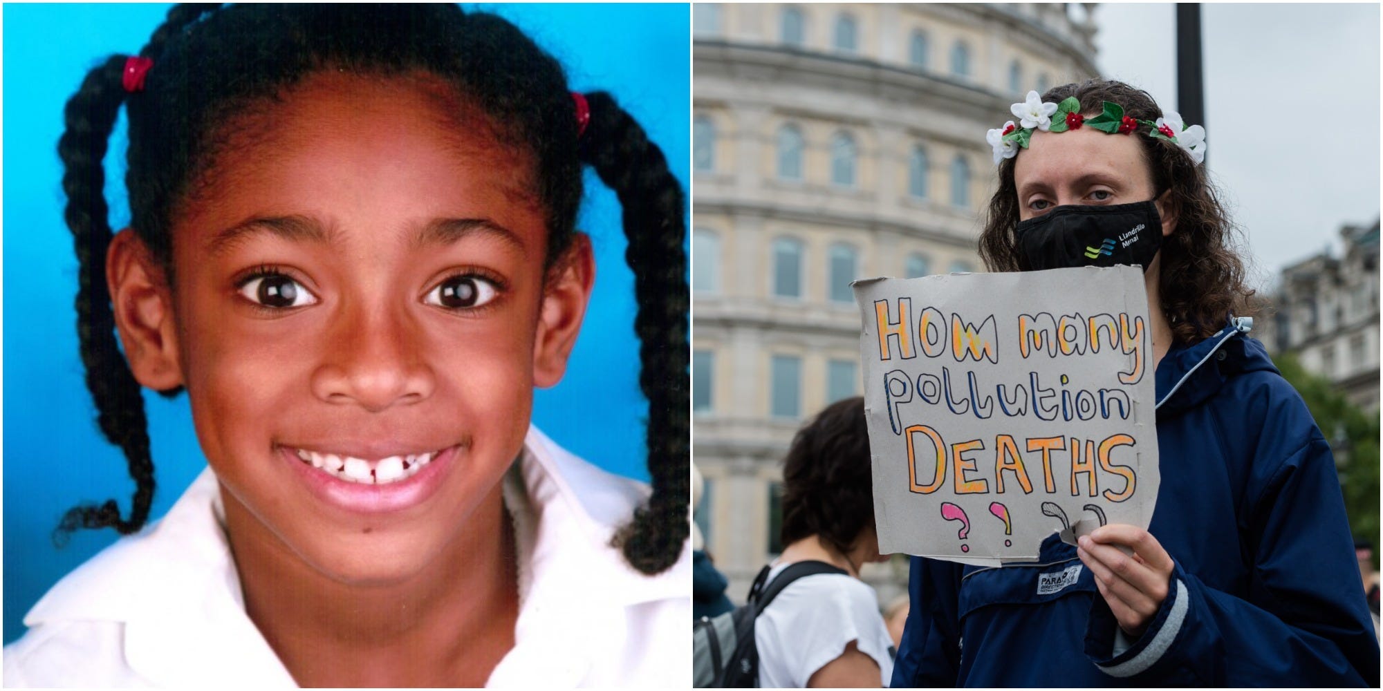 Left, Ella Kissi-Debrah, the first person to have air pollution listed as a cause of death. Right, Extinction Rebellion campaigner.