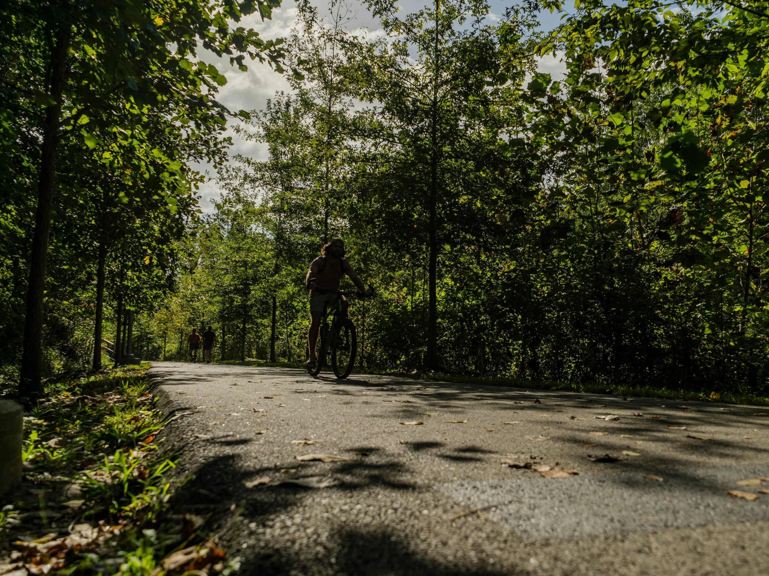 A cyclist in a park in Richmond, Virginia.