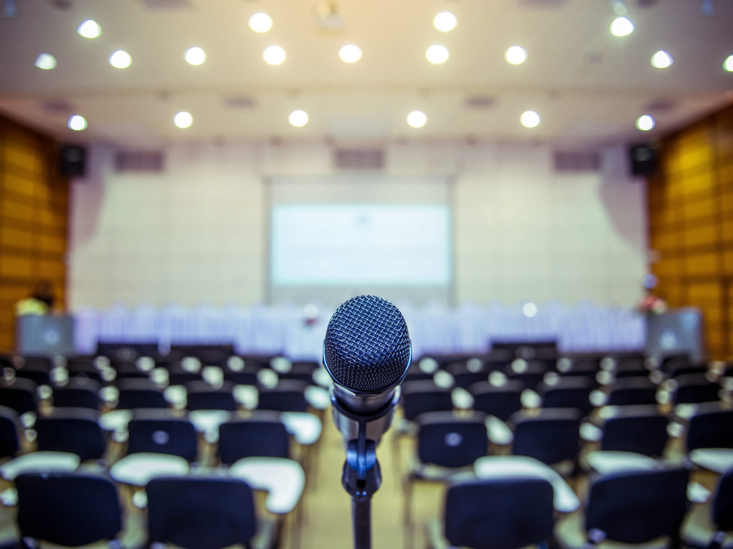 Microphone in conference hall.