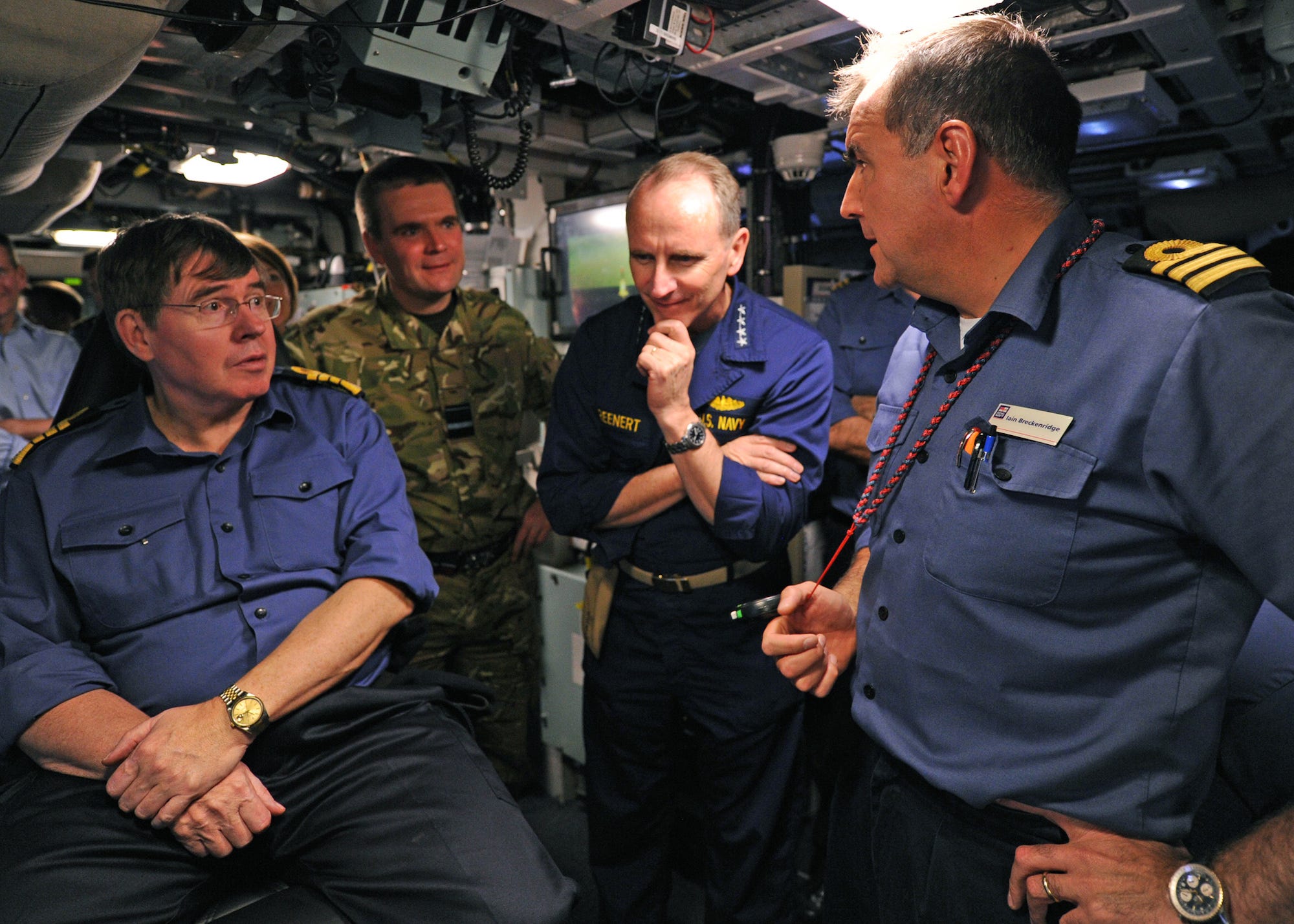 Admirals officers aboard British navy submarine HMS Astute