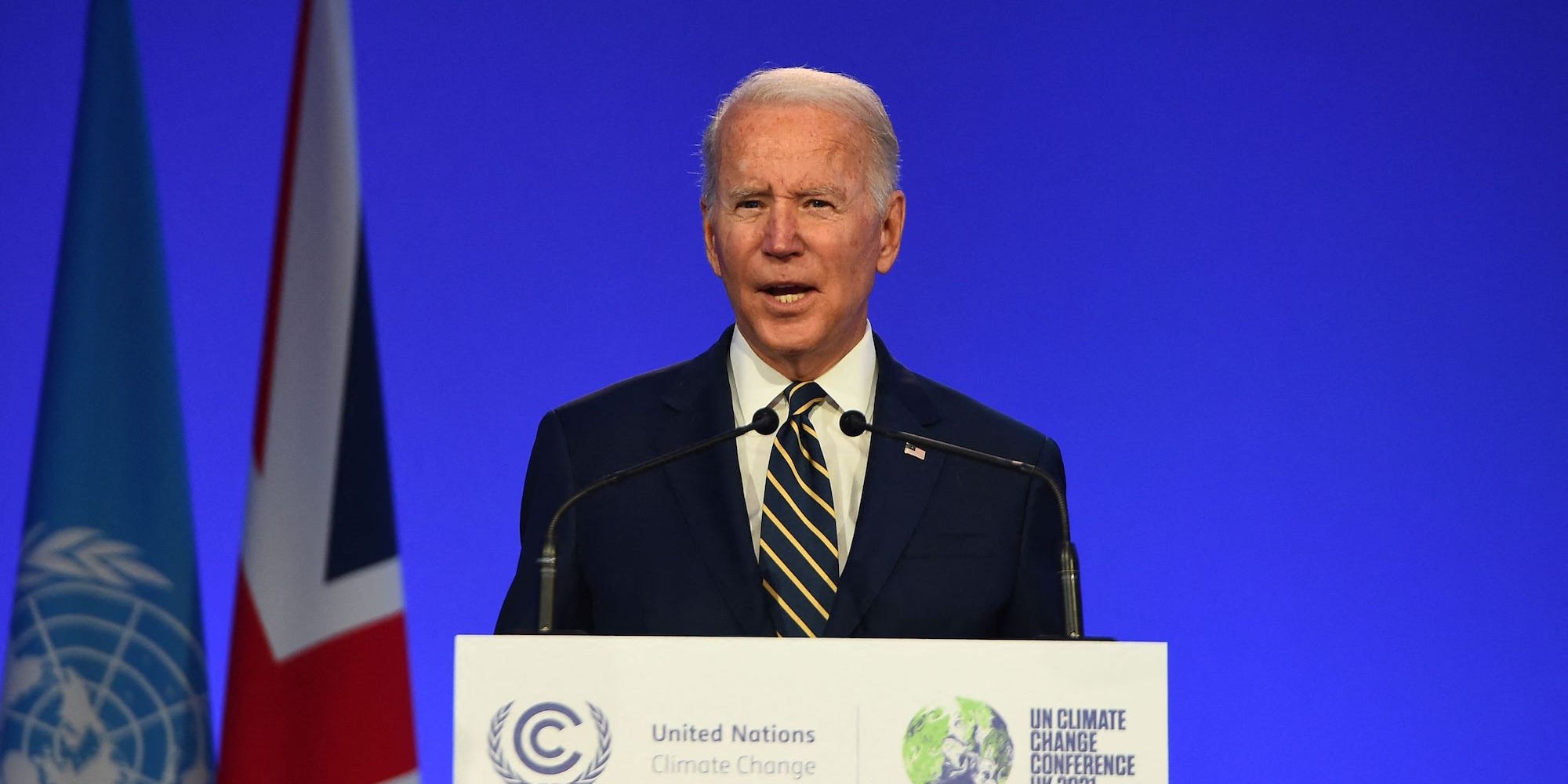 President Joe Biden speaks at the COP26 UN Climate Change Conference in Glasgow, Scotland on November 1, 2021.