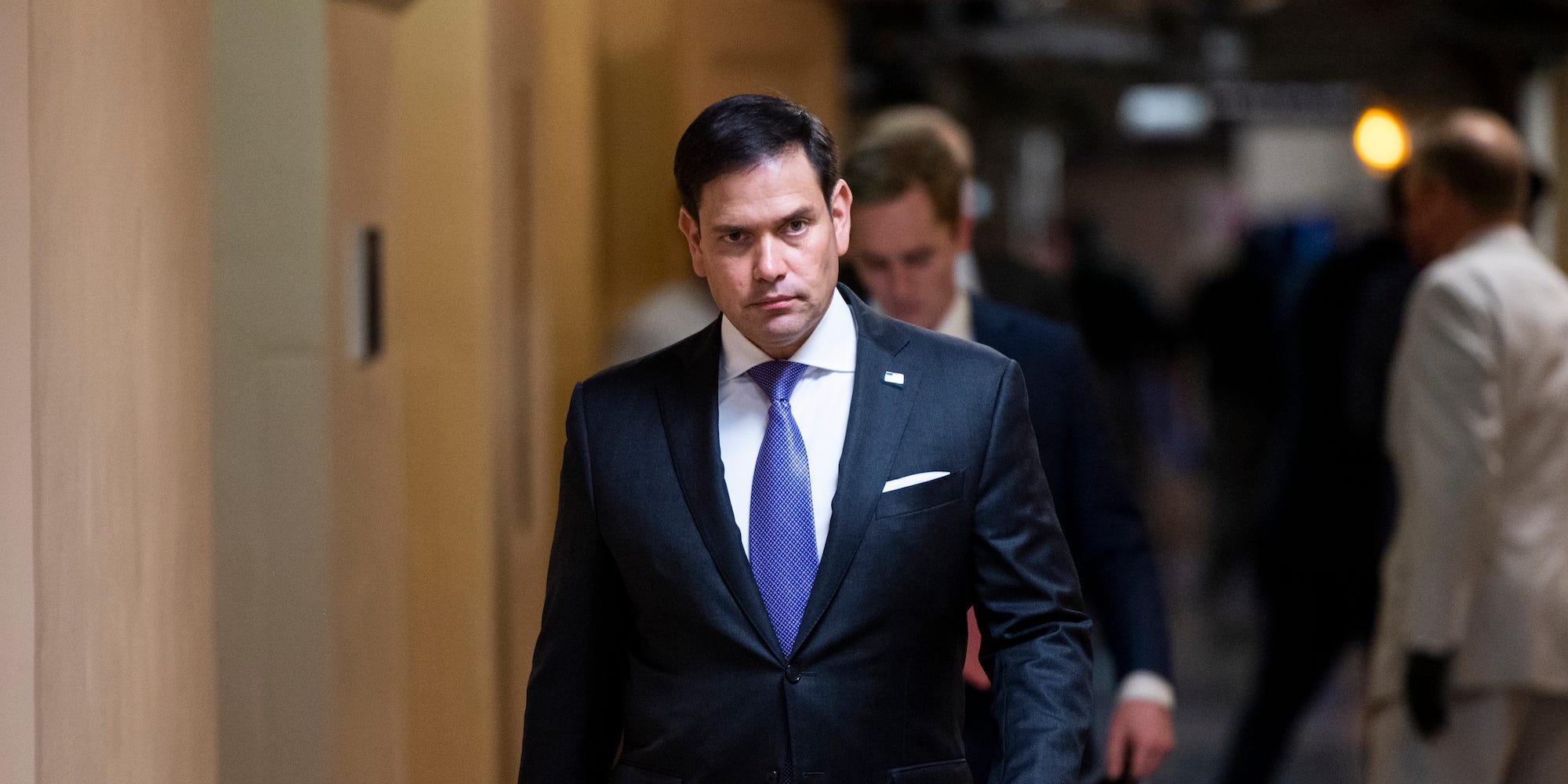 Republican Sen. Marco Rubio of Florida walks to the Senate subway after a vote in the US Capitol on May 26, 2021.