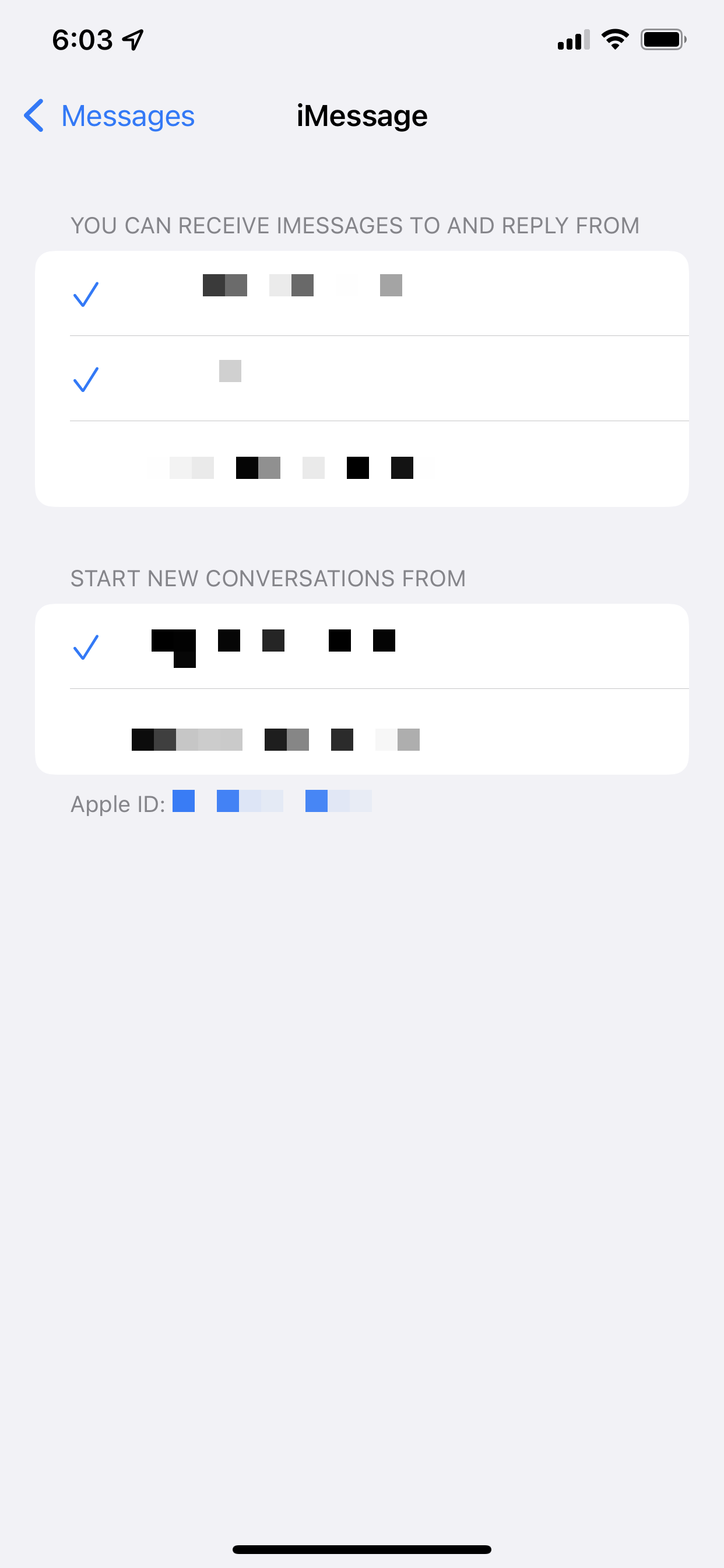 iMessage settings page - imessage not working