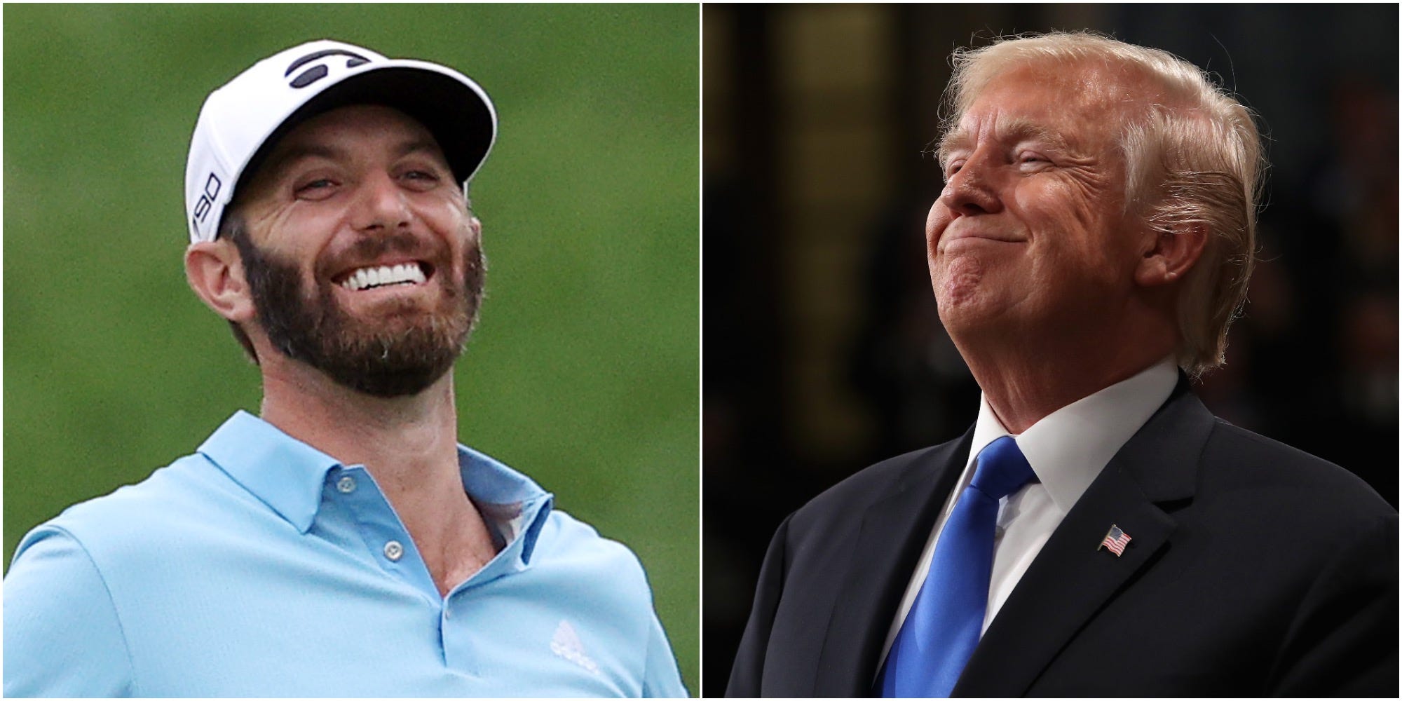 Dustin Johnson smiling, Donald Trump smiling