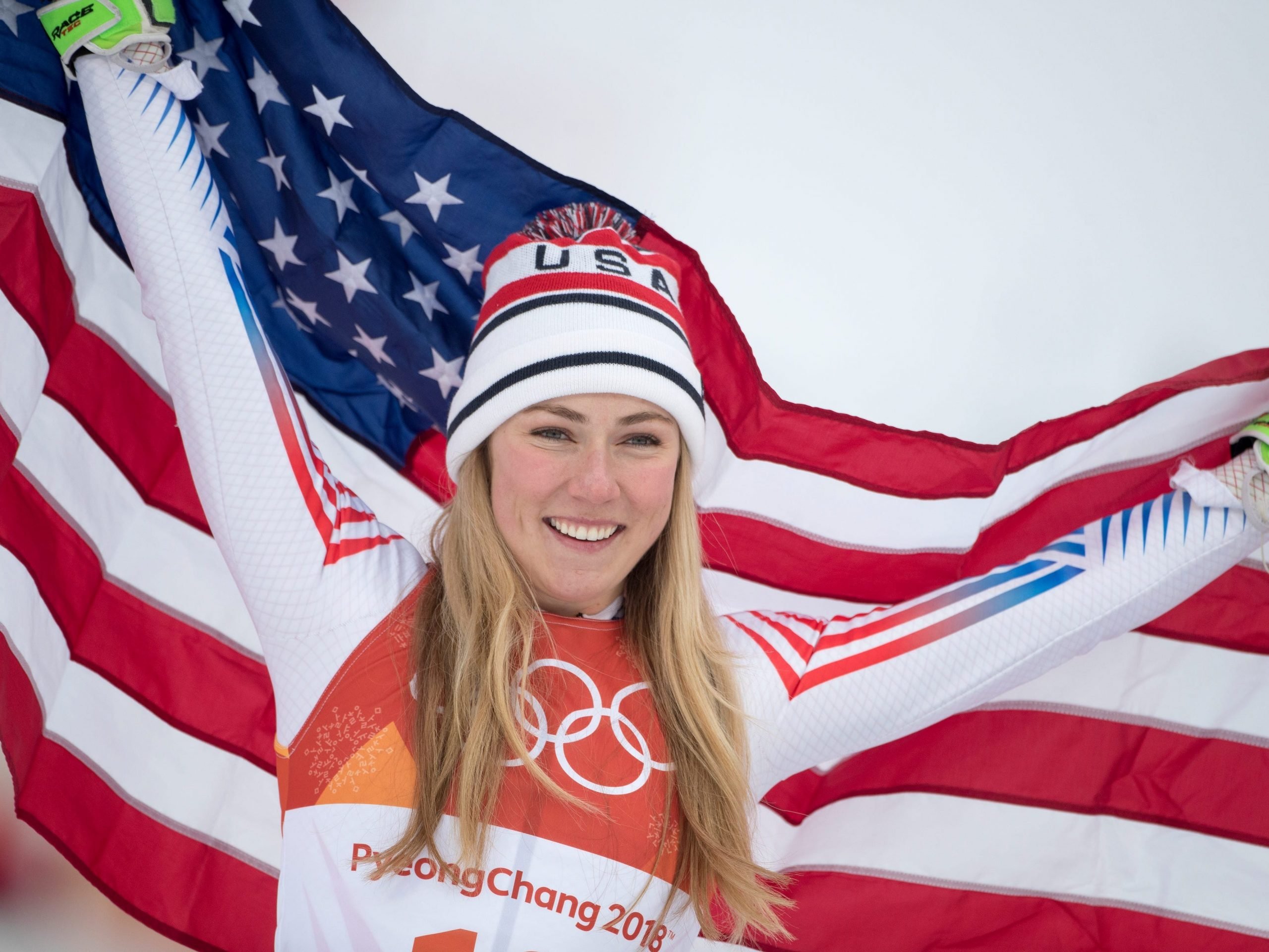 Silver medalist Mikaela Shiffrin #19 of the United States on the podium.