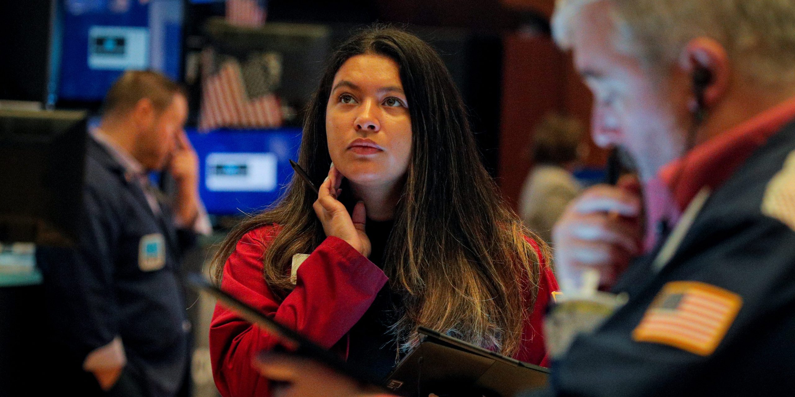 US stock trader Wall Street stock exchange woman