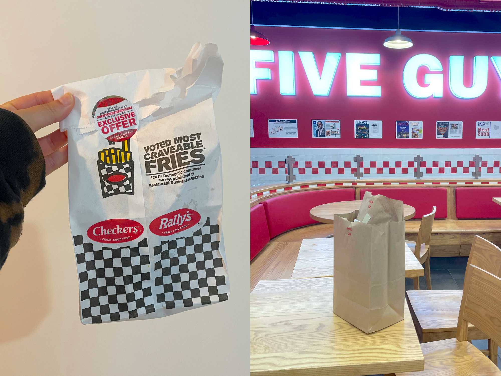 Checkers and five guys bags