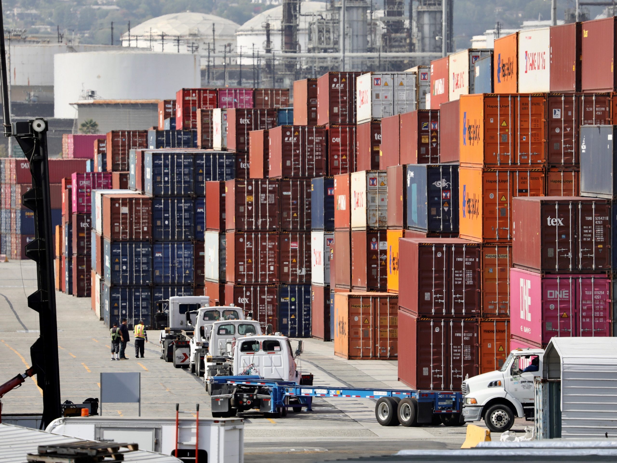 Containers at the port of Los Angeles, California, US.