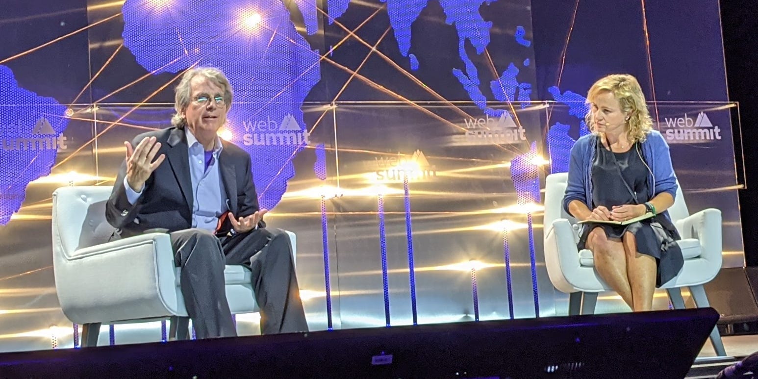 Roger McNamee seen on stage at web summit